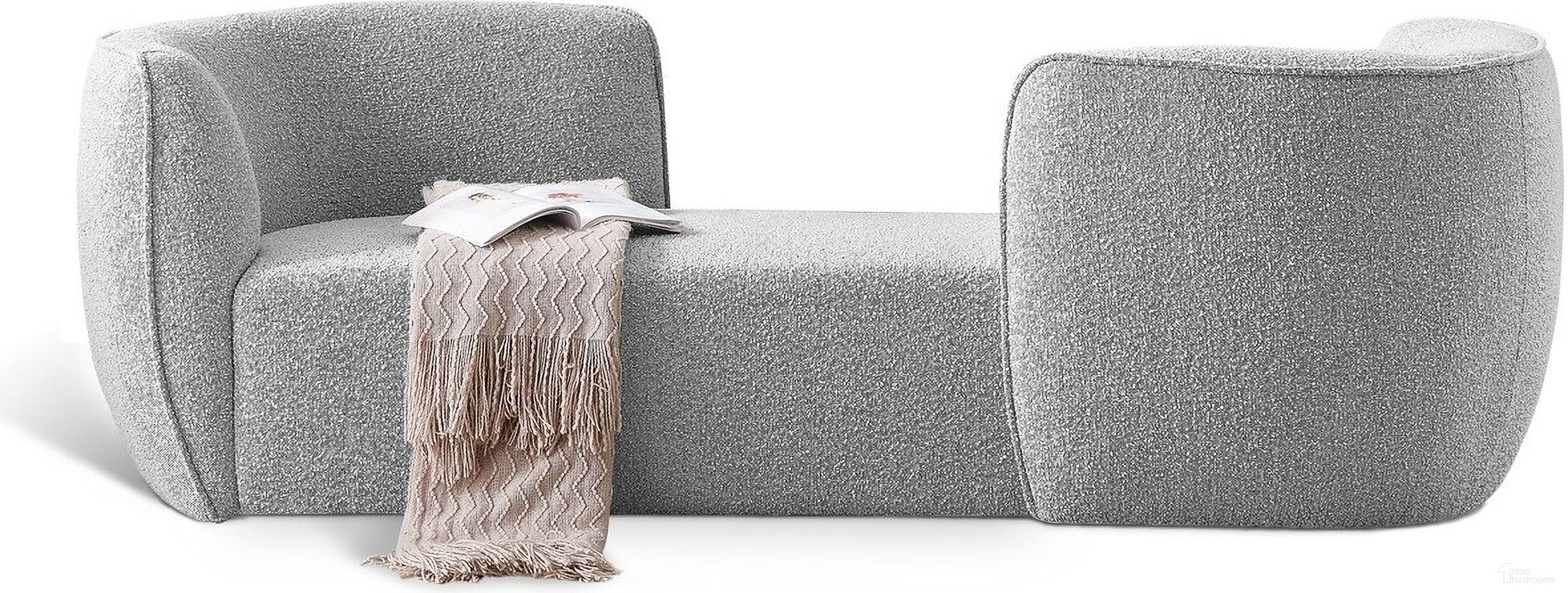 The appearance of Hilton Fabric Chaise In Grey designed by Meridian in the modern / contemporary interior design. This grey piece of furniture  was selected by 1StopBedrooms from Hilton Collection to add a touch of cosiness and style into your home. Sku: 158Grey. Material: Boucle.
