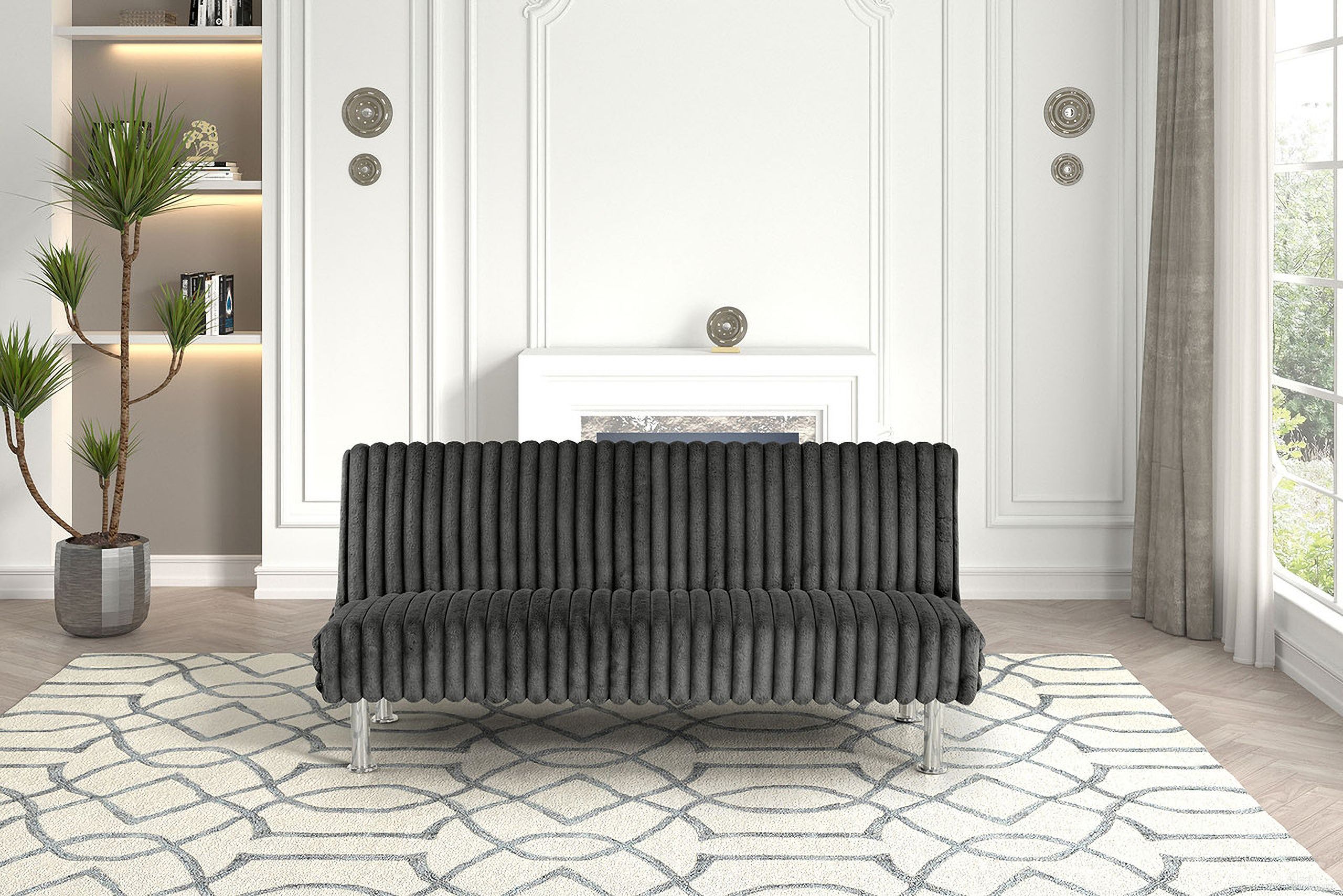 The appearance of Hinwil Futon Sofa Bed In Charcoal designed by Furniture of America in the modern / contemporary interior design. This charcoal piece of furniture  was selected by 1StopBedrooms from Hinwil Collection to add a touch of cosiness and style into your home. Sku: FM2903DG. Material: Fabric.
