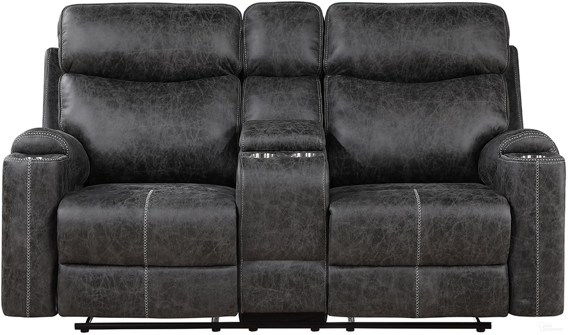 Hirah Motion Loveseat with Console and USB Port In Dark Gray