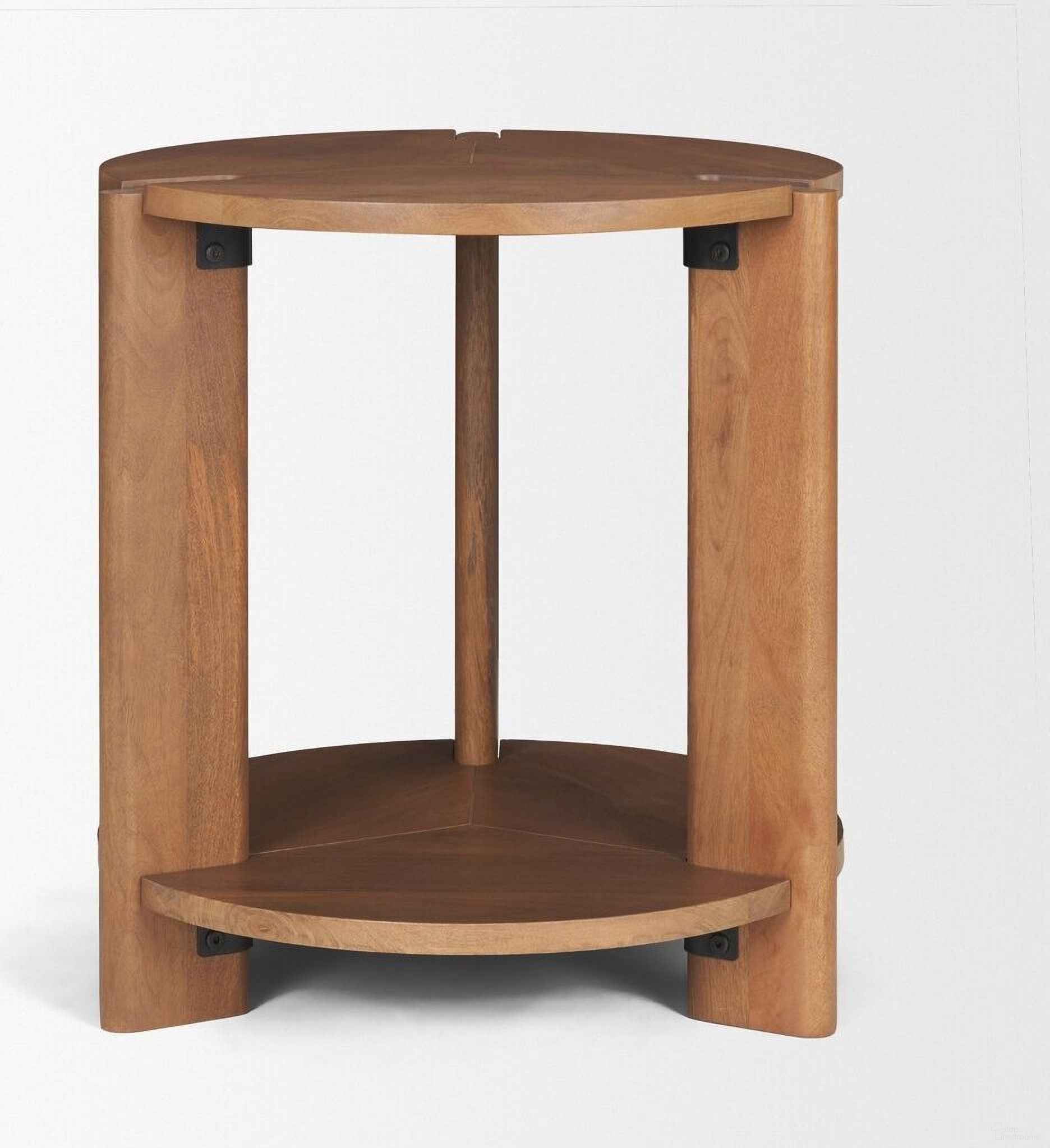 The appearance of Hisako Open Round Accent Table In Medium Brown designed by Mercana in the modern / contemporary interior design. This medium brown piece of furniture  was selected by 1StopBedrooms from Hisako Collection to add a touch of cosiness and style into your home. Sku: 71182. Material: Mango Wood.