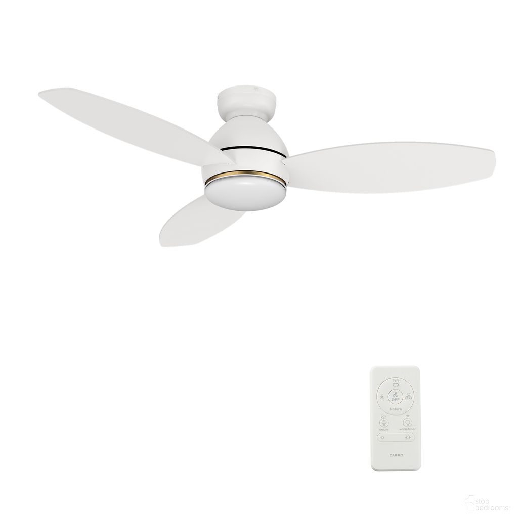 The appearance of Hobart 48 Inch 3-Blade Flush Mount Smart Ceiling Fan with LED Light and Remote In Gold and White designed by Carro USA in the traditional interior design. This gold/white piece of furniture  was selected by 1StopBedrooms from Hobart Collection to add a touch of cosiness and style into your home. Sku: SFR483Q6-L12-W1-1-FM. Material: Plywood.