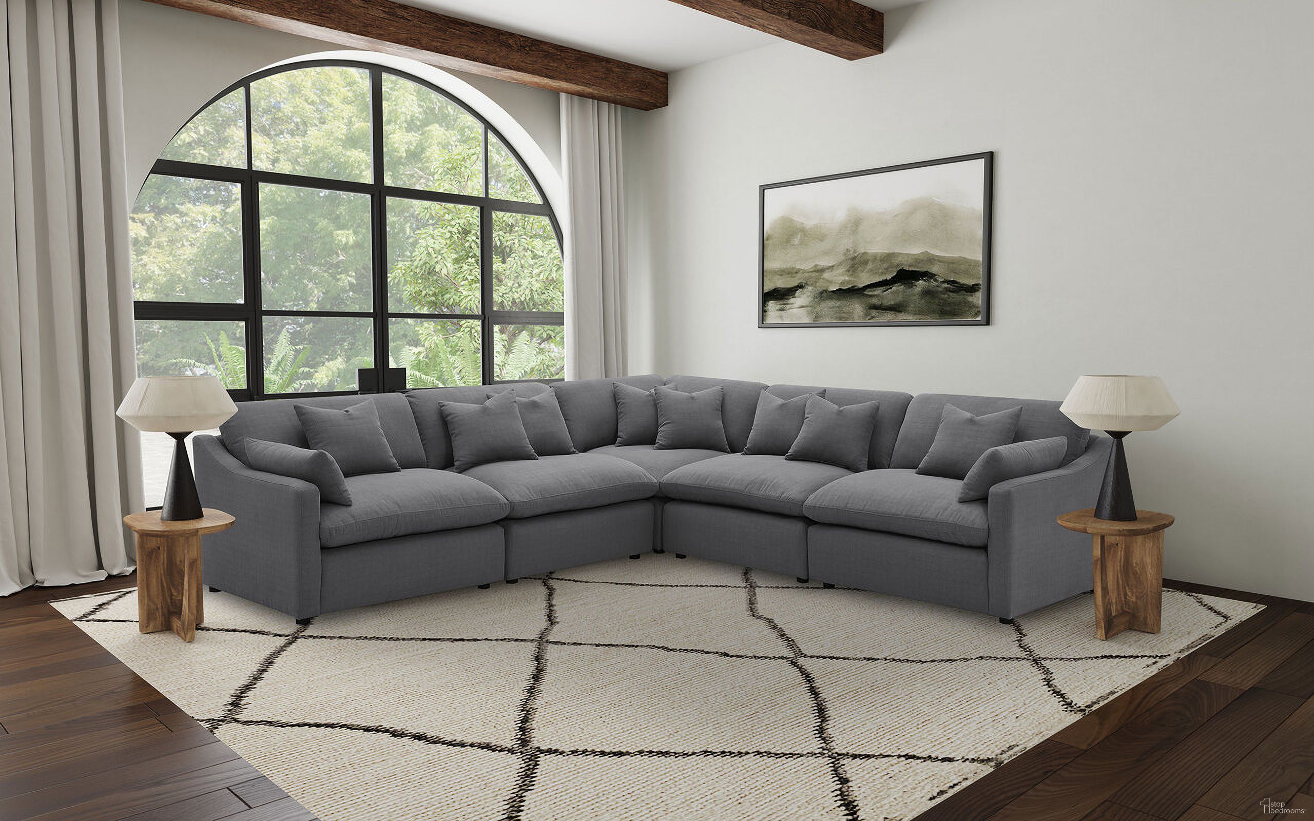 The appearance of Hobson 5-piece Upholstered Modular Sectional Sofa In Charcoal designed by Coaster in the transitional interior design. This charcoal piece of furniture was selected by 1StopBedrooms from Hobson Collection to add a touch of cosiness and style into your home. Sku: 551455;551455;551456;551458LAF;551458RAF. Material: Fabric.
