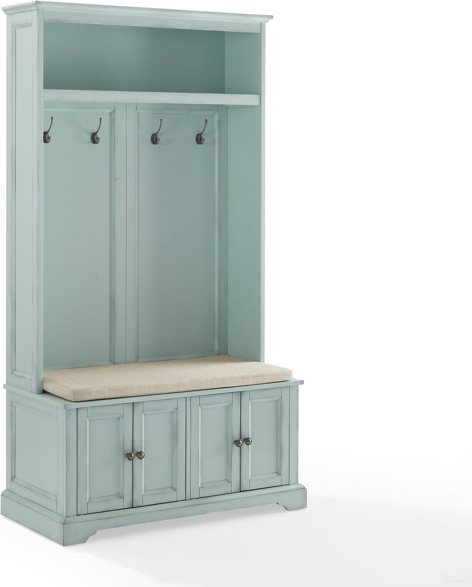 Holbrook Hall Tree In Distressed Seafoam Blue and Oatmeal