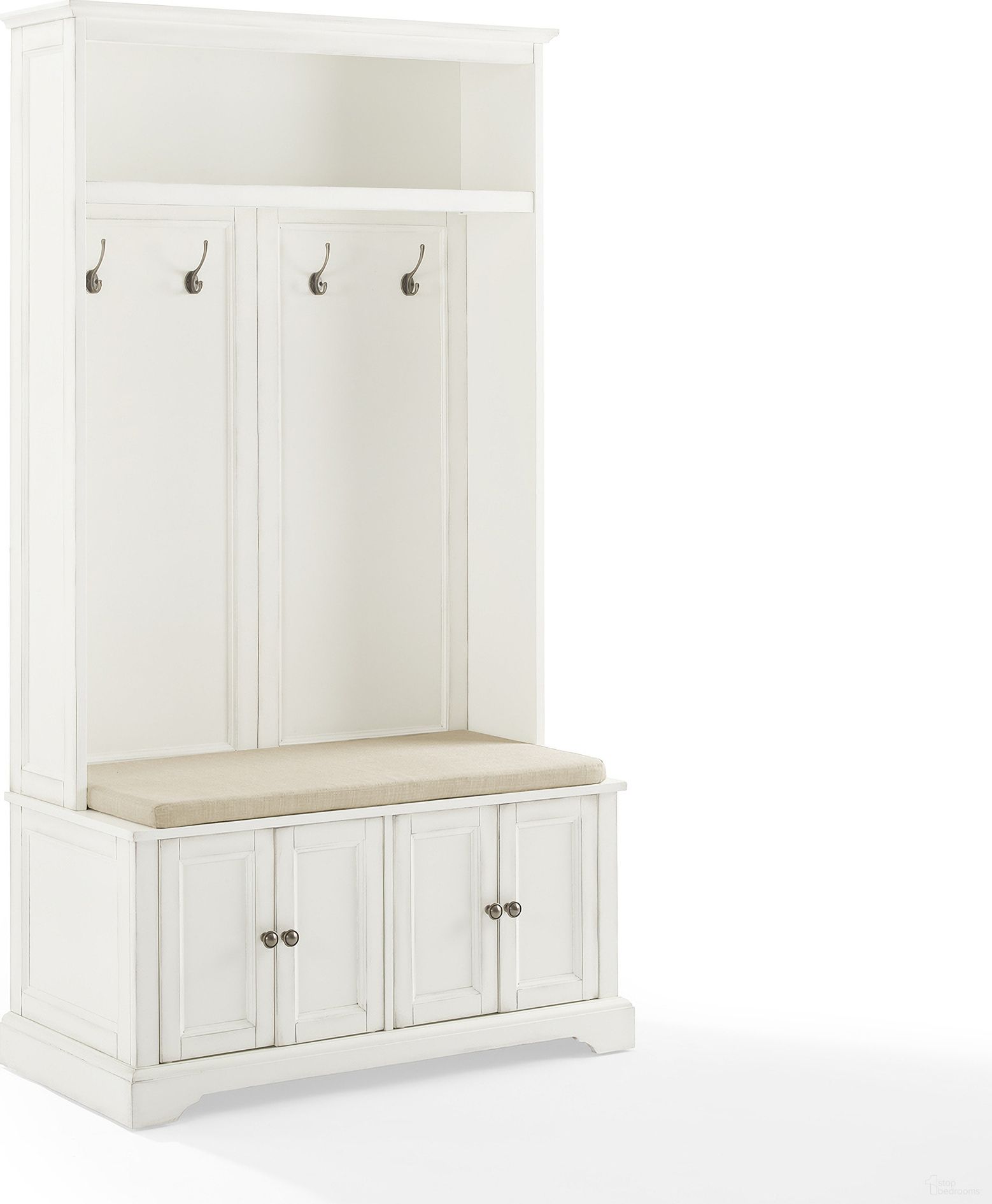 Holbrook Hall Tree In Distressed White and Oatmeal