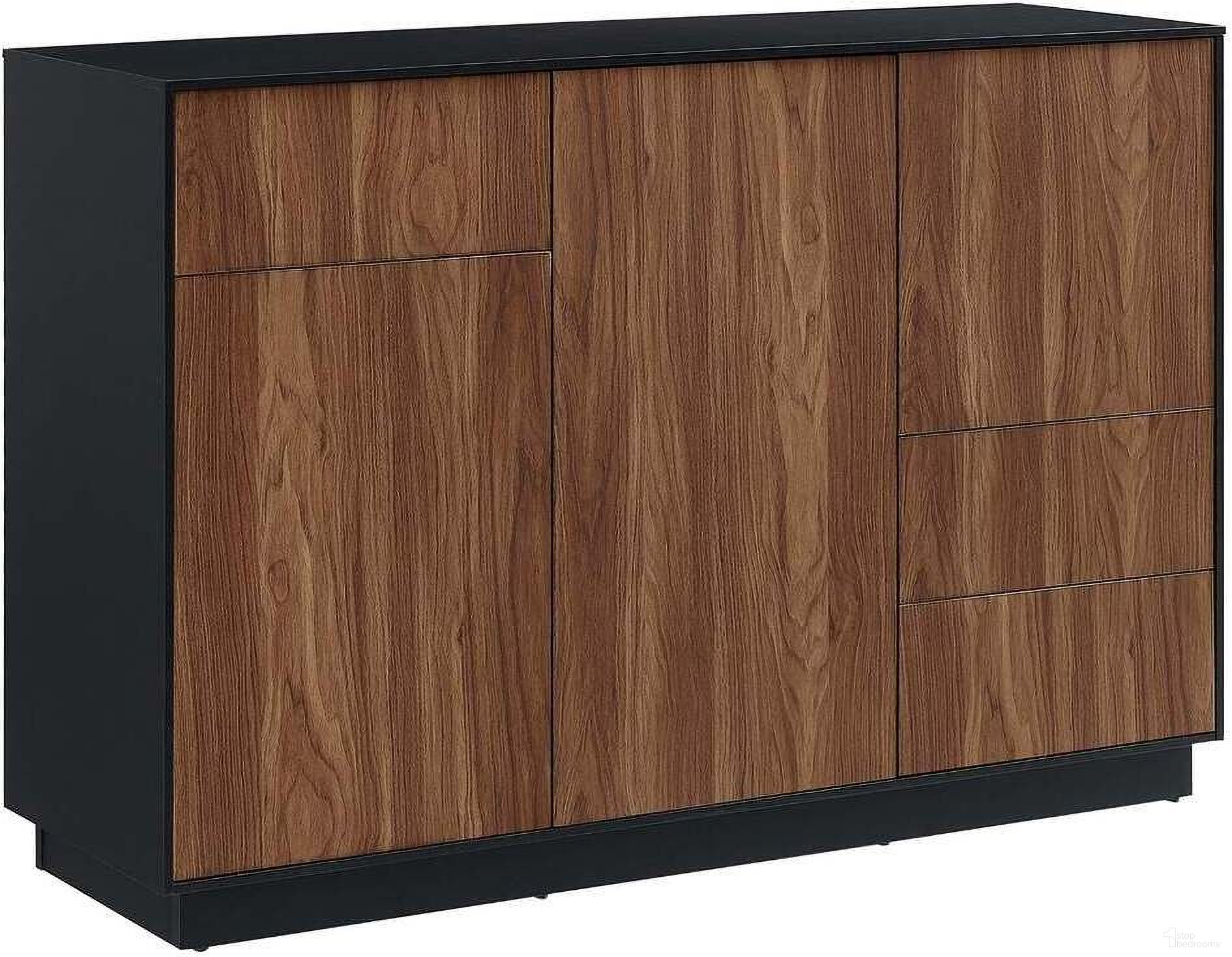 The appearance of Holden 47 Inch Sideboard In Black and Walnut designed by Modway in the modern / contemporary interior design. This walnut and black piece of furniture  was selected by 1StopBedrooms from Holden Collection to add a touch of cosiness and style into your home. Sku: EEI-6597-BLK-WAL. Material: Engineered Wood.