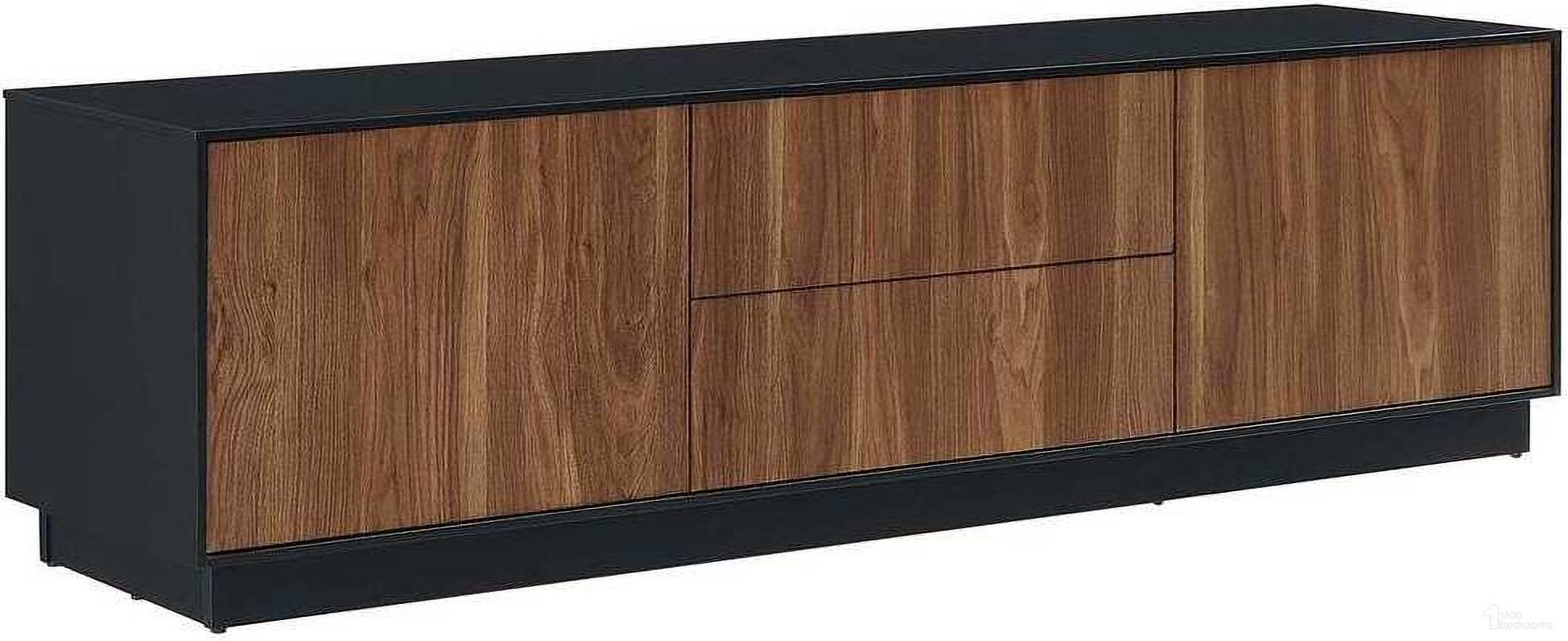 The appearance of Holden 63 Inch TV Stand In Black and Walnut designed by Modway in the modern / contemporary interior design. This walnut and black piece of furniture was selected by 1StopBedrooms from Holden Collection to add a touch of cosiness and style into your home. Sku: EEI-6598-BLK-WAL. Material: Engineered Wood.