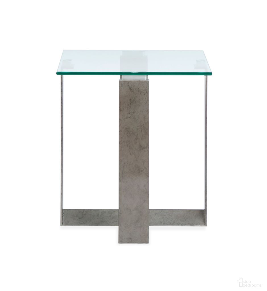 The appearance of Holden Rectangular End Table In Aged Pewter and Chrome Pucks designed by Magnussen in the modern / contemporary interior design. This aged pewter/chrome pucks piece of furniture  was selected by 1StopBedrooms from Holden Collection to add a touch of cosiness and style into your home. Sku: T6456-03. Material: Glass.