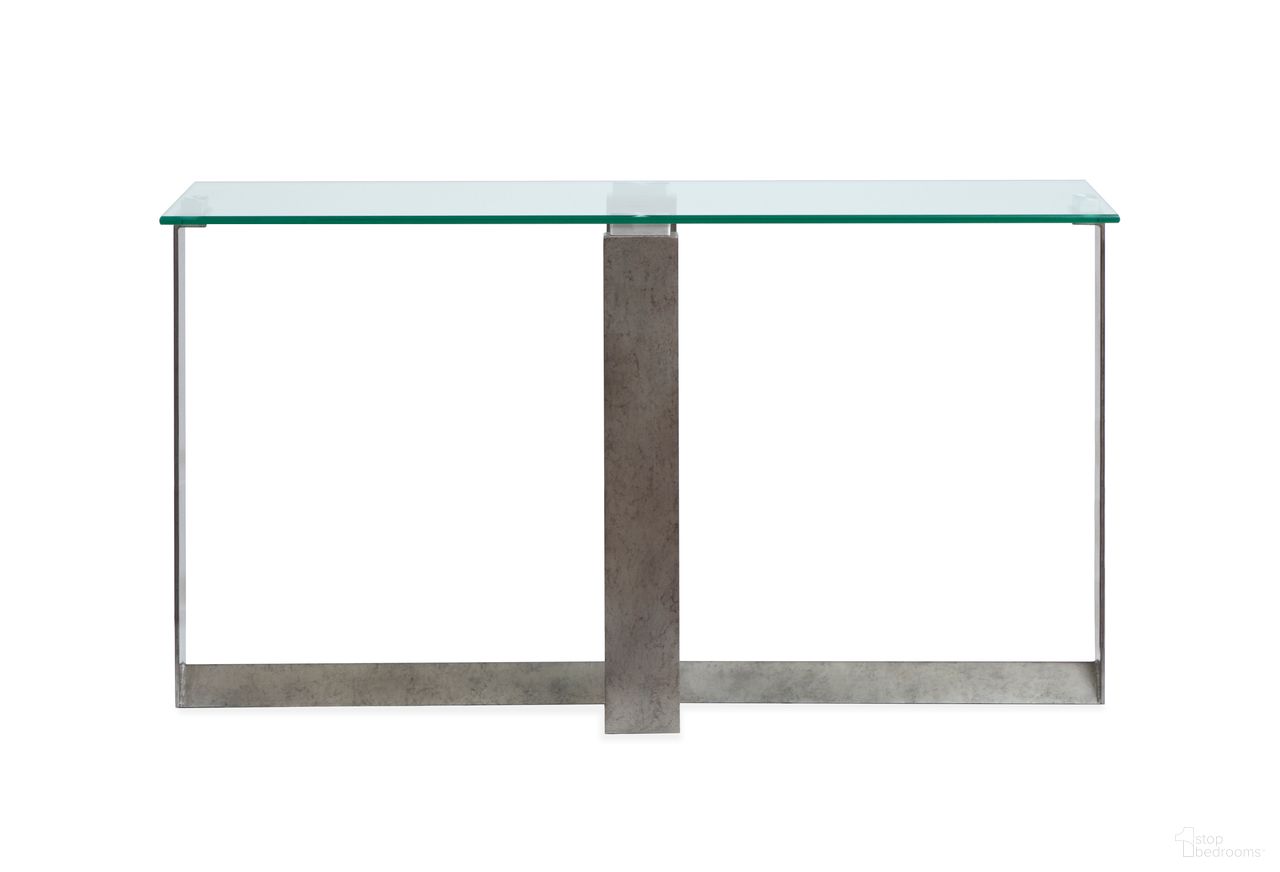 The appearance of Holden Rectangular Sofa Table In Aged Pewter and Chrome Pucks designed by Magnussen in the modern / contemporary interior design. This aged pewter/chrome pucks piece of furniture  was selected by 1StopBedrooms from Holden Collection to add a touch of cosiness and style into your home. Sku: T6456-73. Material: Glass.