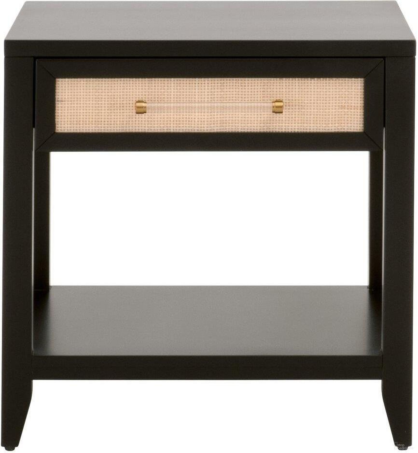 Traditions Holland 1 Drawer Side Table In Black and Natural Rattan