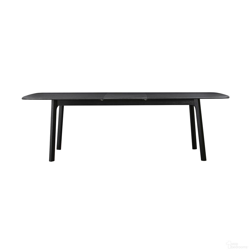 The appearance of Holland Extendable Rectangle 98 Inch Dining Table In Black Brushed Oak designed by Armen Living in the transitional interior design. This black piece of furniture  was selected by 1StopBedrooms from Holland Collection to add a touch of cosiness and style into your home. Sku: LCHNDIBLK. Table Base Style: Legs. Material: Wood. Table Top Shape: Rectangular. Size: 98" x 39".