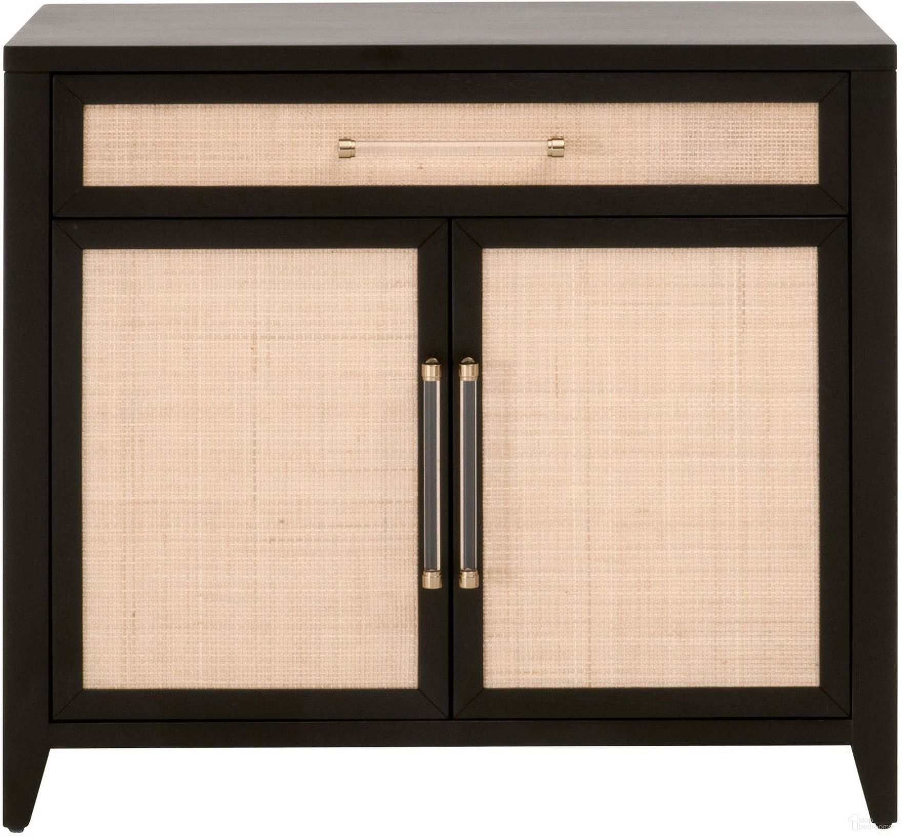 The appearance of Traditions Holland Media Chest In Black and Natural Rattan designed by Essentials For Living in the transitional interior design. This black/natural rattan piece of furniture was selected by 1StopBedrooms from Traditions Collection to add a touch of cosiness and style into your home. Sku: 6146.B-BLK/NAT. Material: MDF.