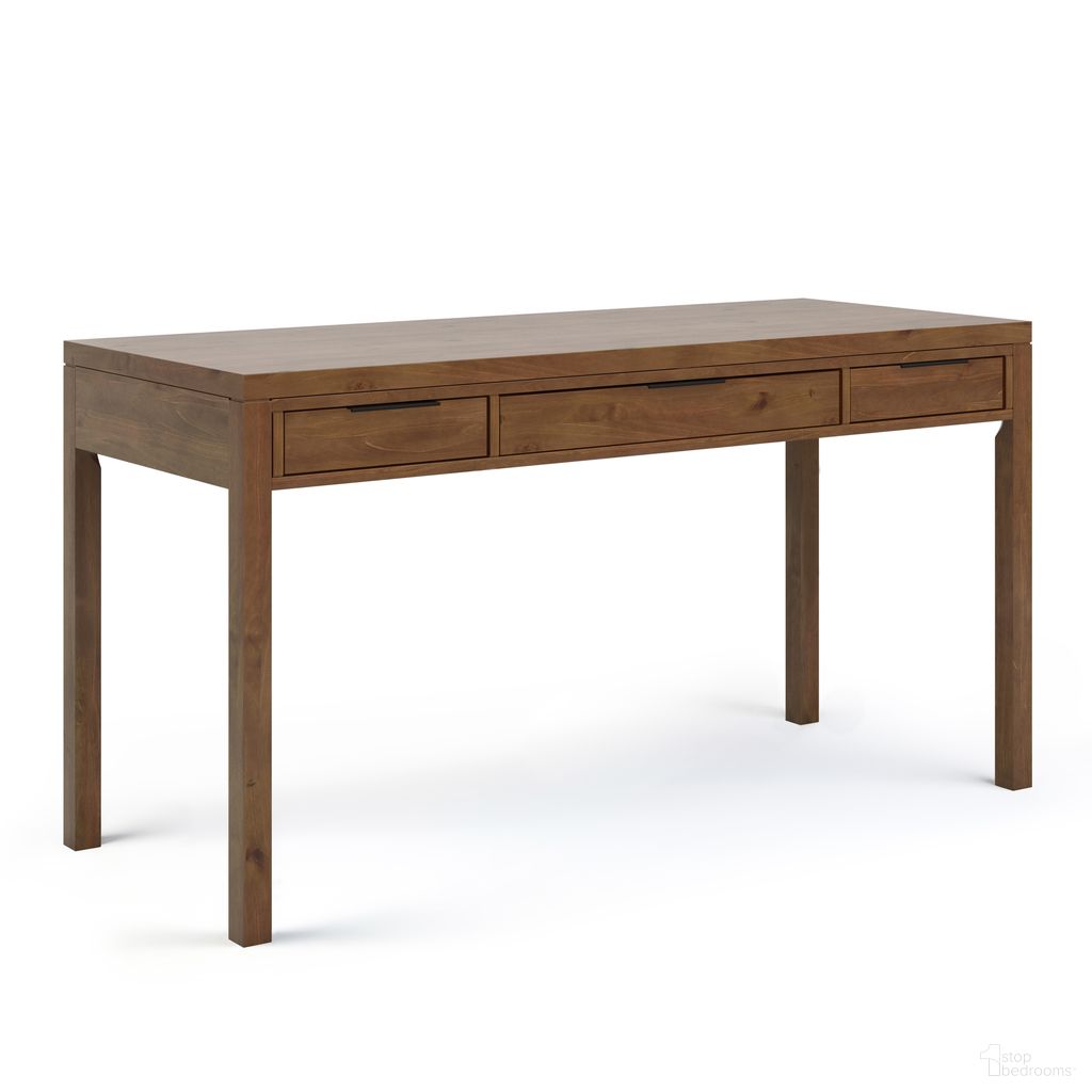 The appearance of Hollander Solid Wood Desk In Medium Saddle Brown designed by Simpli Home in the modern / contemporary interior design. This medium saddle brown piece of furniture  was selected by 1StopBedrooms from Hollander Collection to add a touch of cosiness and style into your home. Sku: AXCHLL-10-MSB. Material: Pine.