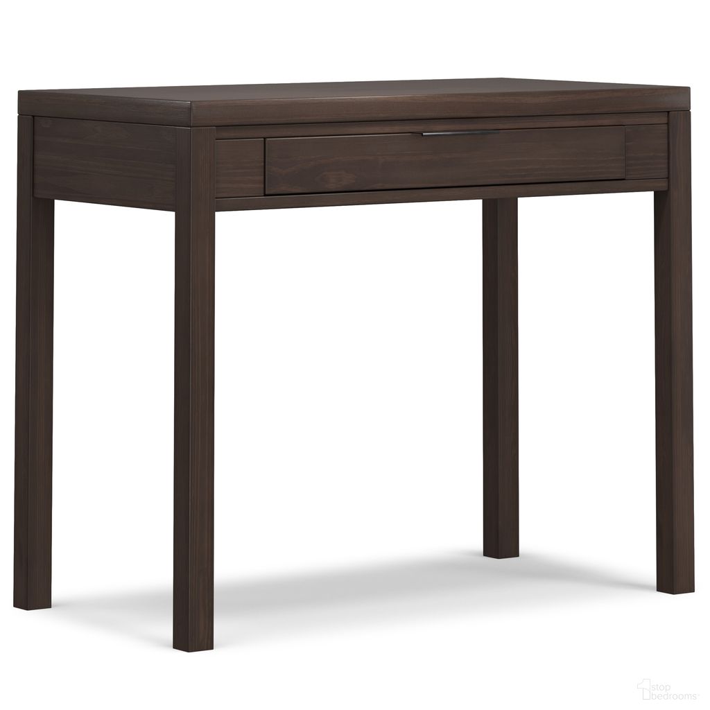 The appearance of Hollander Solid Wood Small Desk In Warm Walnut Brown designed by Simpli Home in the modern / contemporary interior design. This warm walnut brown piece of furniture was selected by 1StopBedrooms from Hollander Collection to add a touch of cosiness and style into your home. Sku: AXCHLL-51. Material: Pine.