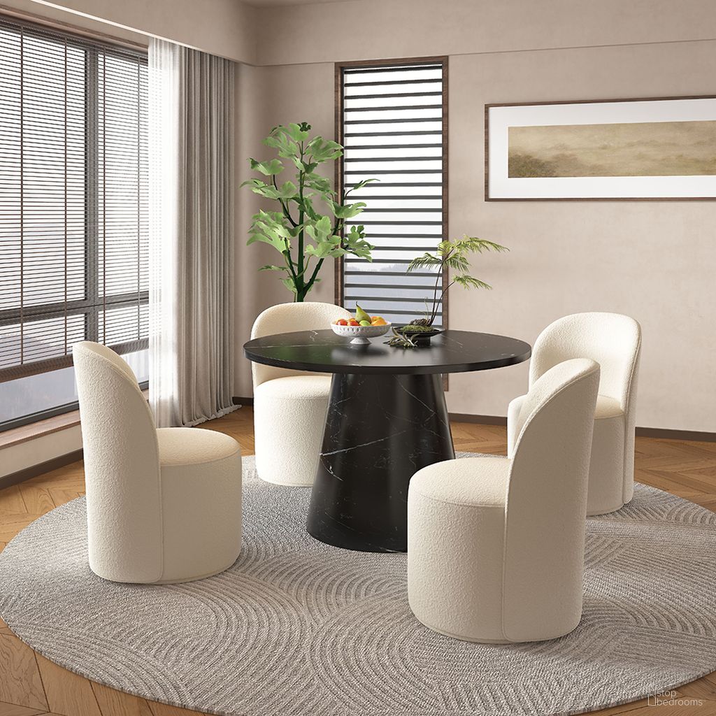 The appearance of Hollis Dining Room Set With Marble Top In Stone designed by ACME in the modern / contemporary interior design. This stone piece of furniture  was selected by 1StopBedrooms from Hollis Collection to add a touch of cosiness and style into your home. Sku: DN02155-1;DN02155-2;DN02219. Table Top Shape: Round. Material: Wood. Size: 48".