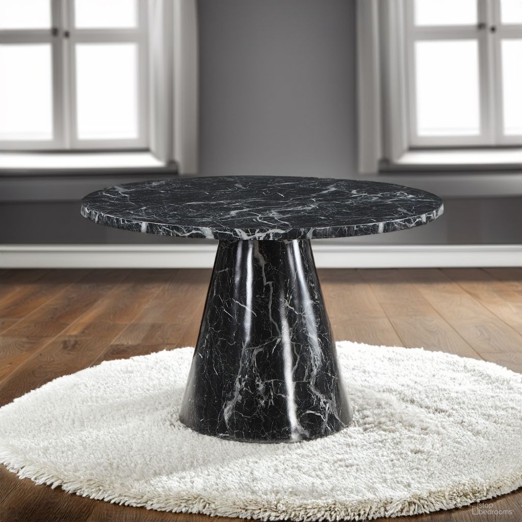 The appearance of Hollis Dining Table With Marble Top In Stone designed by ACME in the modern / contemporary interior design. This stone piece of furniture was selected by 1StopBedrooms from Hollis Collection to add a touch of cosiness and style into your home. Sku: DN02155-1;DN02155-2. Table Base Style: Pedestal. Table Top Shape: Round. Material: Wood. Size: 48".