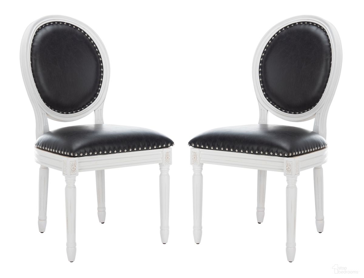 The appearance of Holloway Black and Cream Brasserie Leather Oval Side Chair Set of 2 designed by Safavieh in the traditional interior design. This black and cream piece of furniture  was selected by 1StopBedrooms from Holloway Collection to add a touch of cosiness and style into your home. Sku: FOX6228E-SET2. Material: Iron. Chair Type: Side Chair.