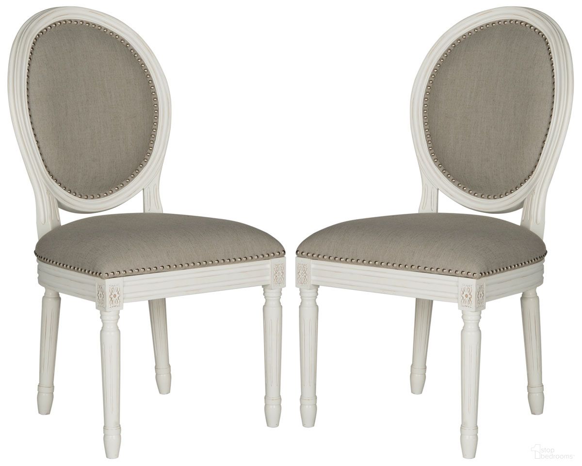 The appearance of Holloway Light Grey and Cream Brasserie Linen Oval Side Chair Set of 2 designed by Safavieh in the country / farmhouse interior design. This light gray piece of furniture  was selected by 1StopBedrooms from Holloway Collection to add a touch of cosiness and style into your home. Sku: FOX6228D-SET2. Material: Iron. Chair Type: Side Chair.