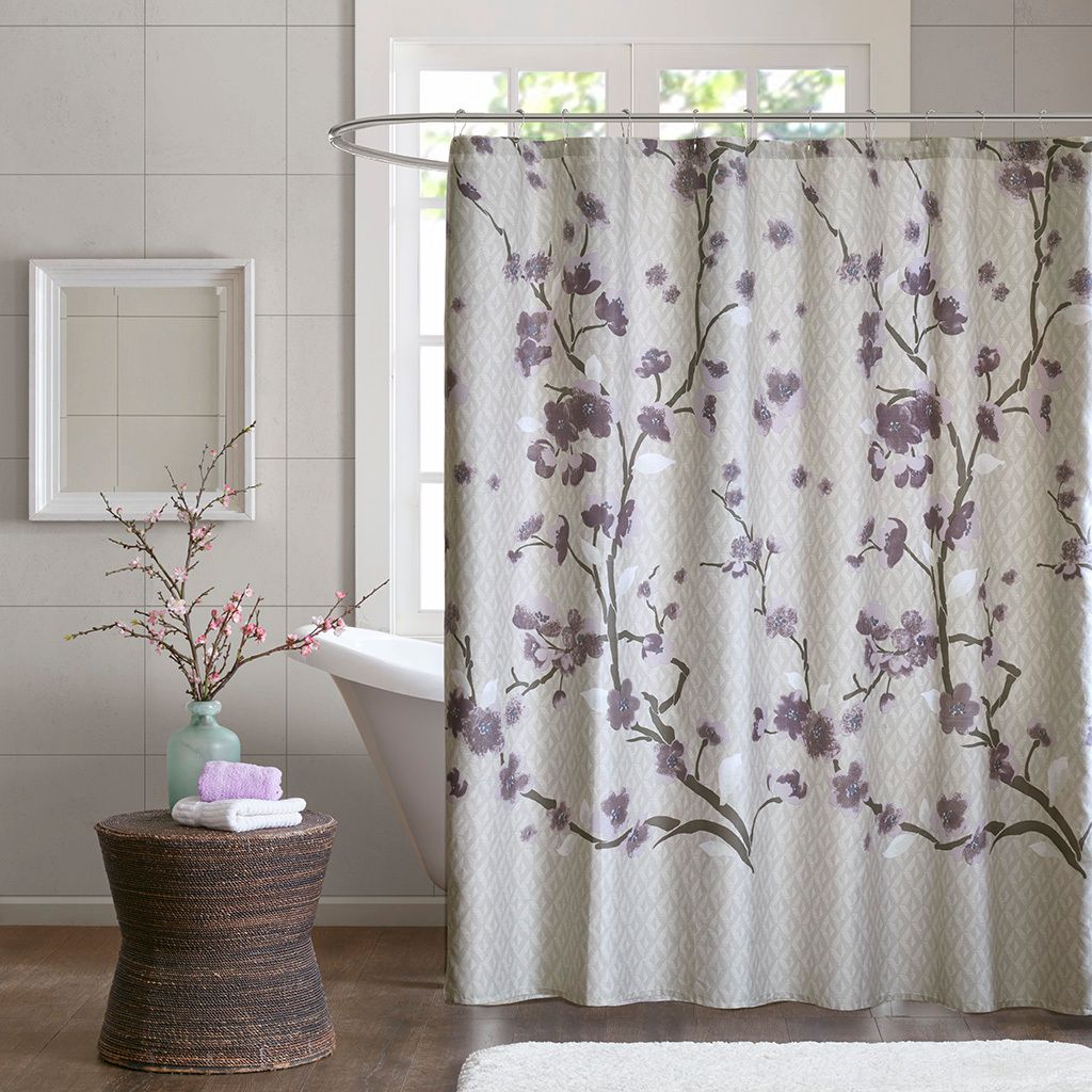The appearance of Holly Cotton Shower Curtain In Purple designed by Olliix in the modern / contemporary interior design. This purple piece of furniture was selected by 1StopBedrooms from Holly Collection to add a touch of cosiness and style into your home. Sku: MP70-4172. Material: Cotton.