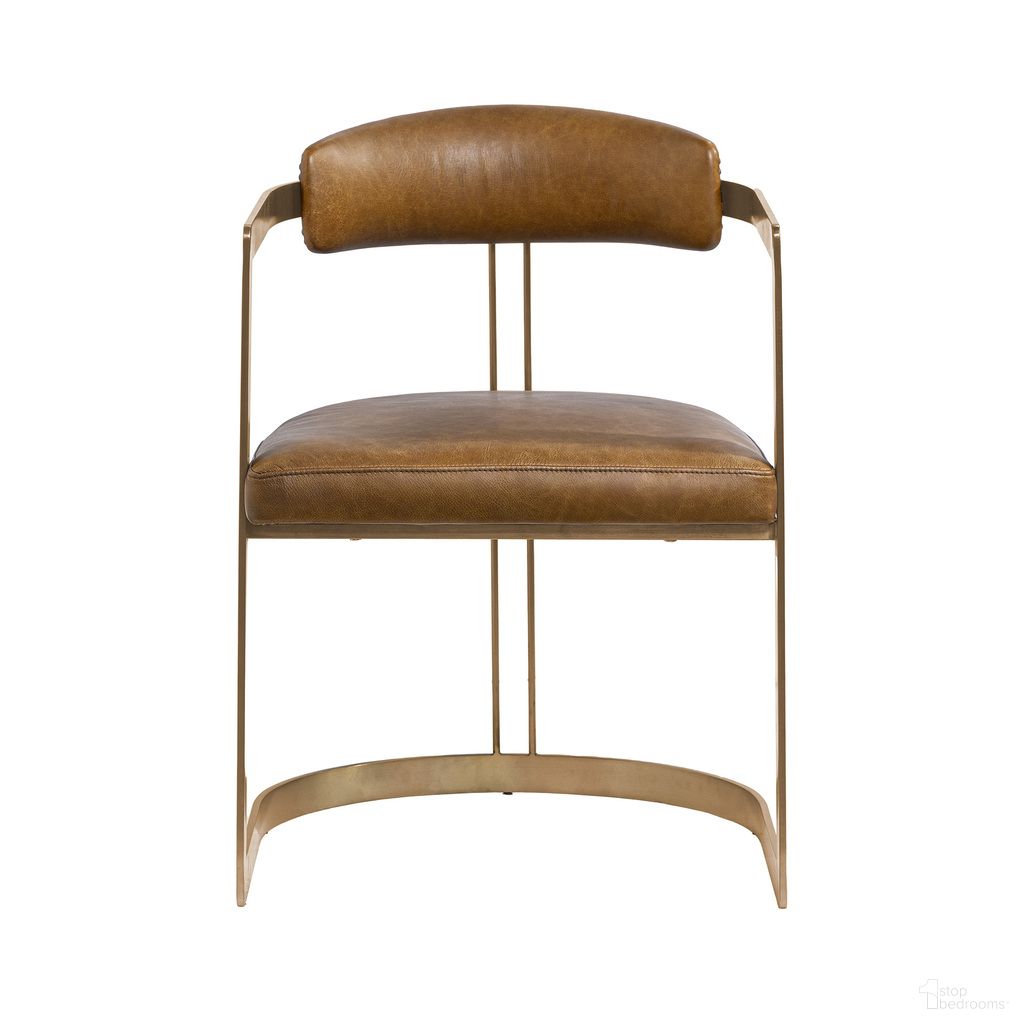 The appearance of Hollyfield I Leather Seat Dining Chair with Iron Frame In Brown and Gold designed by Mercana in the modern / contemporary interior design. This brown and gold piece of furniture was selected by 1StopBedrooms from Hollyfield Collection to add a touch of cosiness and style into your home. Sku: 50413V. Material: Leather. Chair Type: Arm Chair.