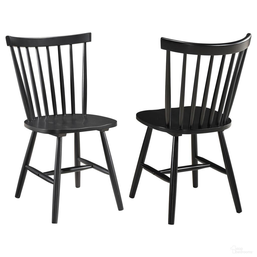 The appearance of Hollyoak Windsor Wood Dining Side Chair Set of 2 In Black designed by Coaster in the country / farmhouse interior design. This black piece of furniture  was selected by 1StopBedrooms from Hollyoak Collection to add a touch of cosiness and style into your home. Sku: 183042. Material: Wood. Chair Type: Side Chair.