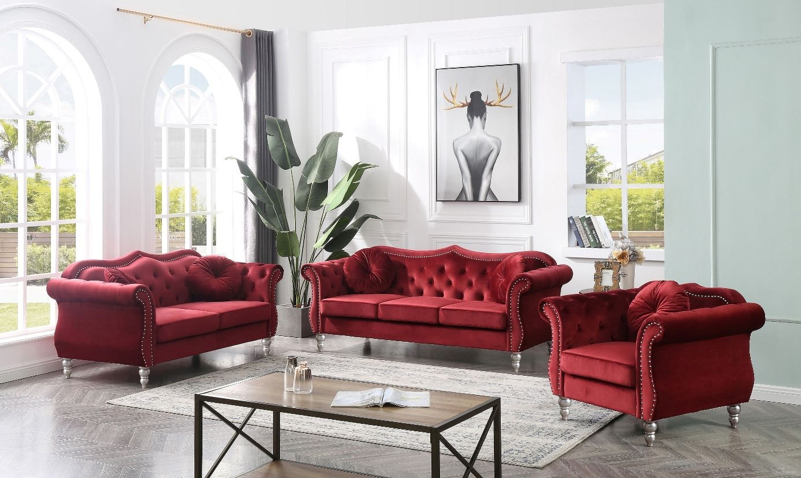The appearance of Hollywood Living Room Set In Burgundy designed by Glory in the transitional interior design. This burgundy piece of furniture was selected by 1StopBedrooms from Hollywood Collection to add a touch of cosiness and style into your home. Sku: G0669A-S-Sofa Base ,Cushions;G0669A-S-Sofa Arms;G0669A-L-Loveseat Base and Cushions;G0669A-L-Loveseat Arms. Material: Wood.