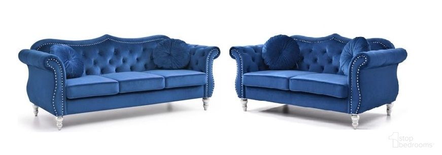 The appearance of Hollywood Living Room Set In Navy Blue designed by Glory in the transitional interior design. This navy blue piece of furniture  was selected by 1StopBedrooms from Hollywood Collection to add a touch of cosiness and style into your home. Sku: G0661A-S-Sofa Base ,Cushions;G0661A-S-Sofa Arms;G0661A-L-Loveseat Base and Cushions;G0661A-L-Loveseat Arms. Material: Wood.
