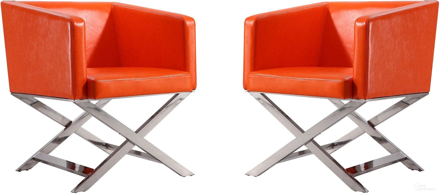 The appearance of Hollywood Lounge Accent Chair in Orange and Polished Chrome (Set of 2) designed by Manhattan Comfort in the modern / contemporary interior design. This orange piece of furniture was selected by 1StopBedrooms from Hollywood Collection to add a touch of cosiness and style into your home. Sku: AC050-OR;AC050-OR. Material: Stainless Steel.