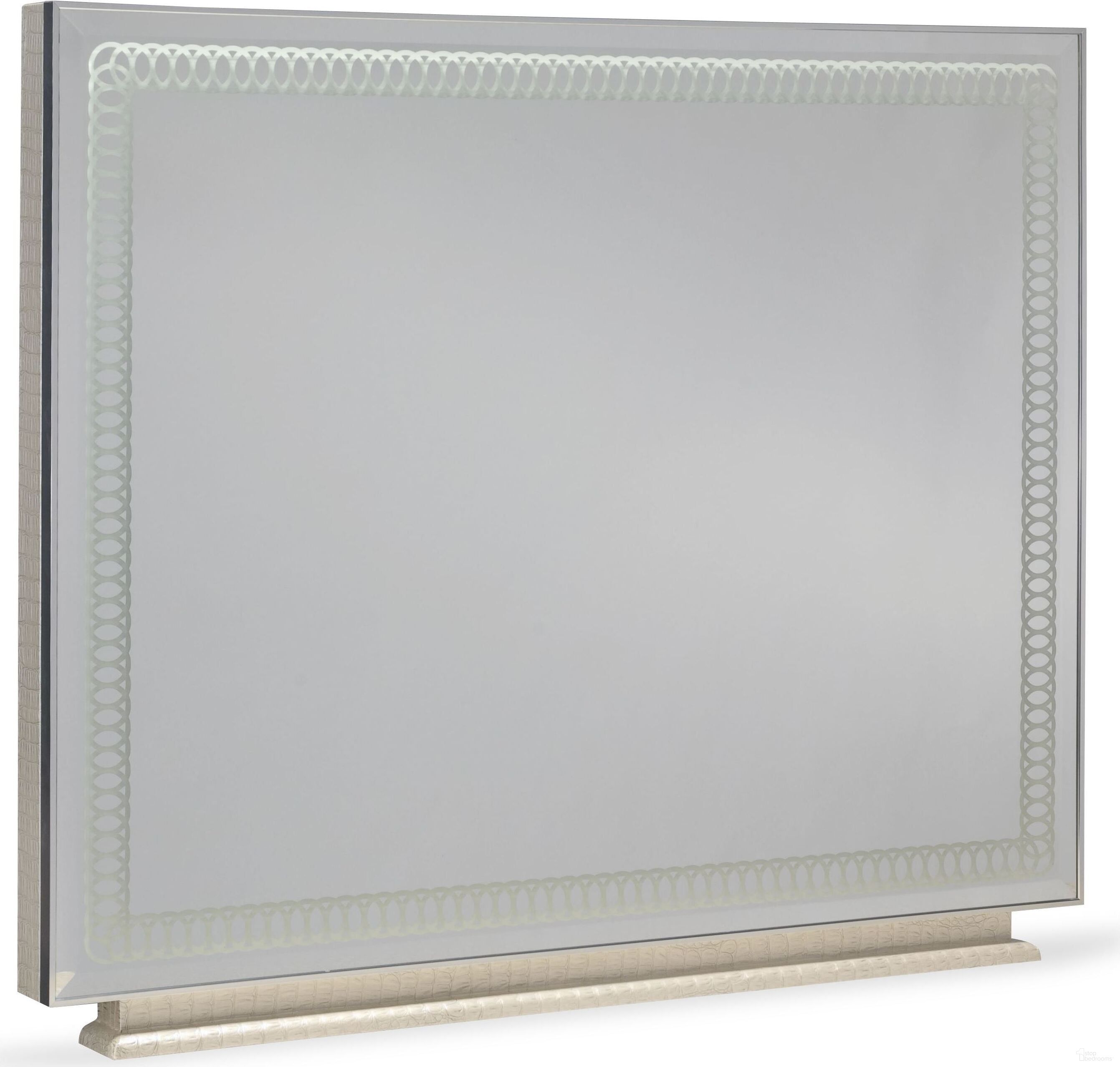 The appearance of Hollywood Swank Crystal Croc Rectangular Dresser Mirror designed by Michael Amini in the transitional interior design. This beige piece of furniture was selected by 1StopBedrooms from Hollywood Swank Collection to add a touch of cosiness and style into your home. Sku: NT03060R-09. Material: Solid Wood.