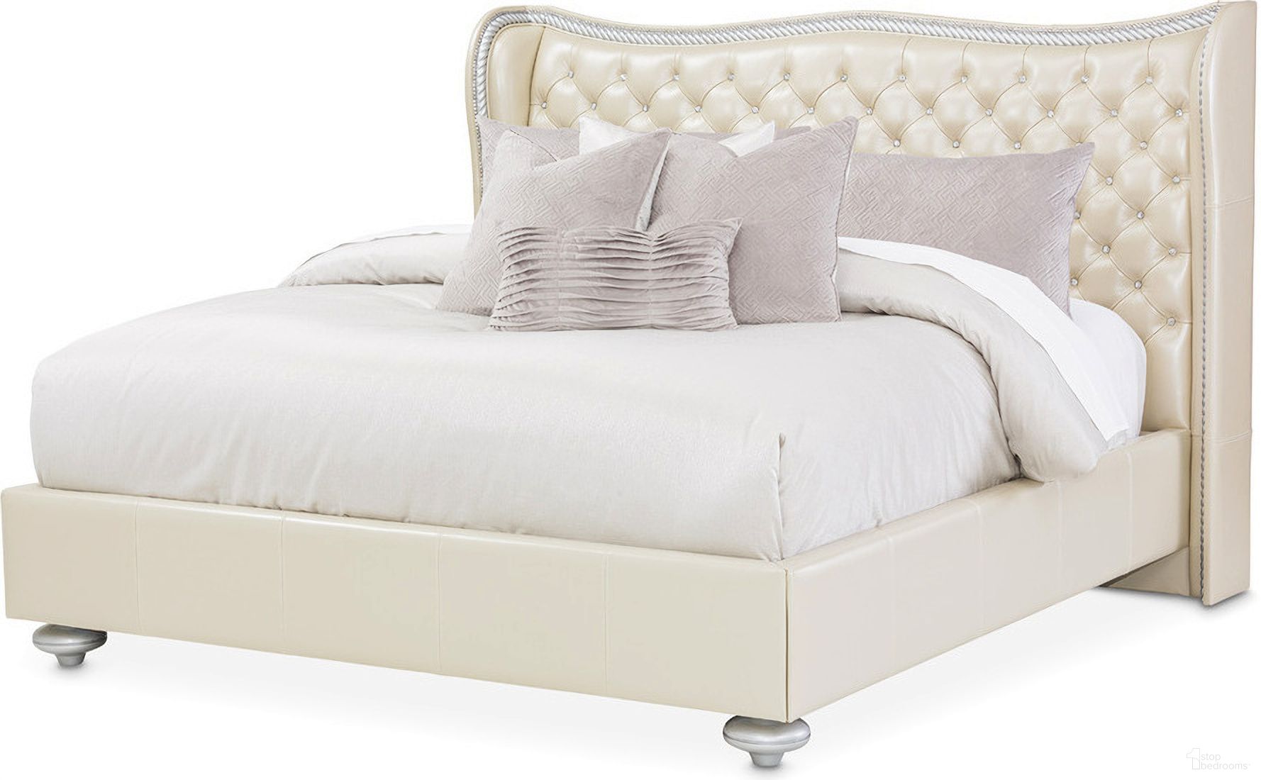 The appearance of Hollywood Swank Eastern King Leather Tufted Bed In Creamy Pearl designed by Michael Amini in the modern / contemporary interior design. This creamy pearl piece of furniture was selected by 1StopBedrooms from Hollywood Swank Collection to add a touch of cosiness and style into your home. Sku: NT03014R-14;NT03137R-14. Material: Wood. Bed Size: King. Bed Type: Upholstered Bed.