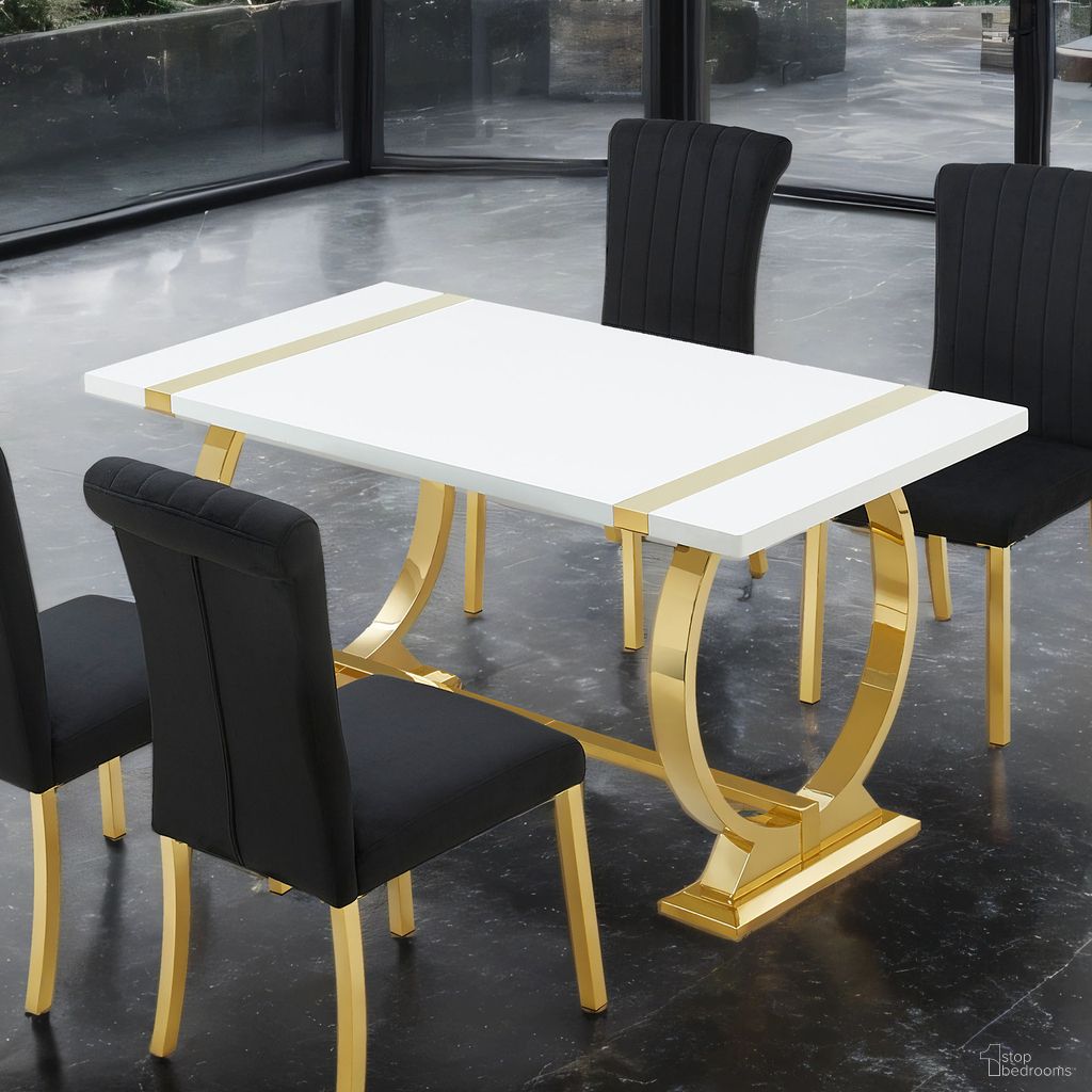 The appearance of Holstebro 60 Inch Dining Table In Gold and White designed by Furniture of America in the modern / contemporary interior design. This gold/white piece of furniture was selected by 1StopBedrooms from Holstebro Collection to add a touch of cosiness and style into your home. Sku: FM37007GD-T. Table Base Style: Trestle. Material: Steel. Table Top Shape: Rectangular. Size: 31" x 60".
