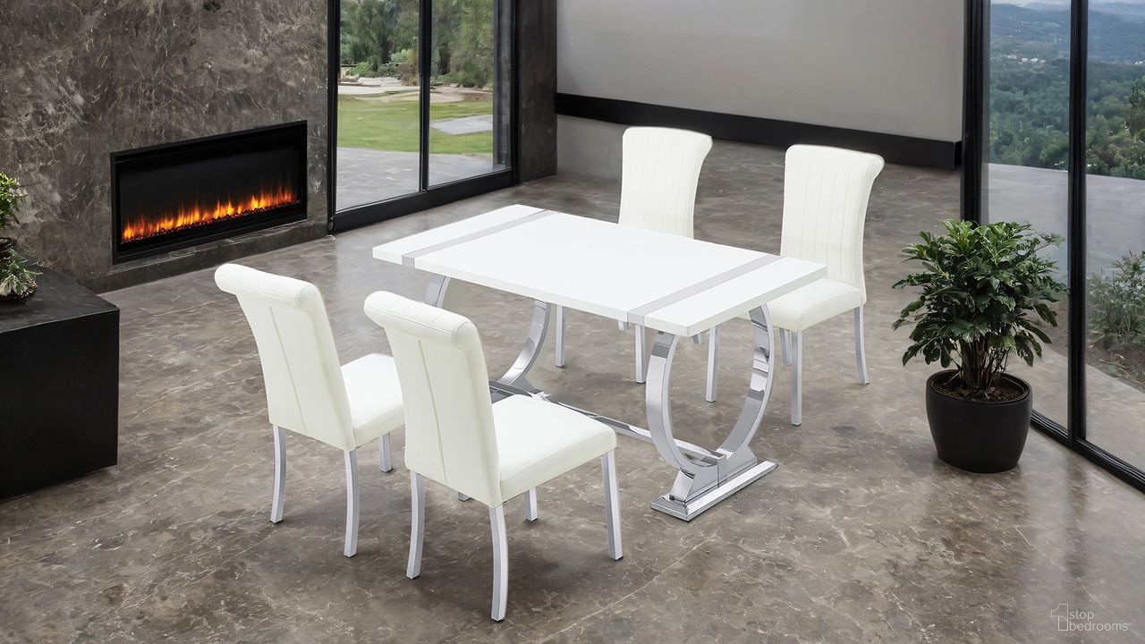 The appearance of Holstebro Dining Room Set In Silver and White designed by Furniture of America in the modern / contemporary interior design. This silver/white piece of furniture was selected by 1StopBedrooms from Holstebro Collection to add a touch of cosiness and style into your home. Sku: FM37007SV-T;FM37007SW-SC-2PK. Table Top Shape: Rectangular. Material: Engineered Wood. Size: 31" x 60".