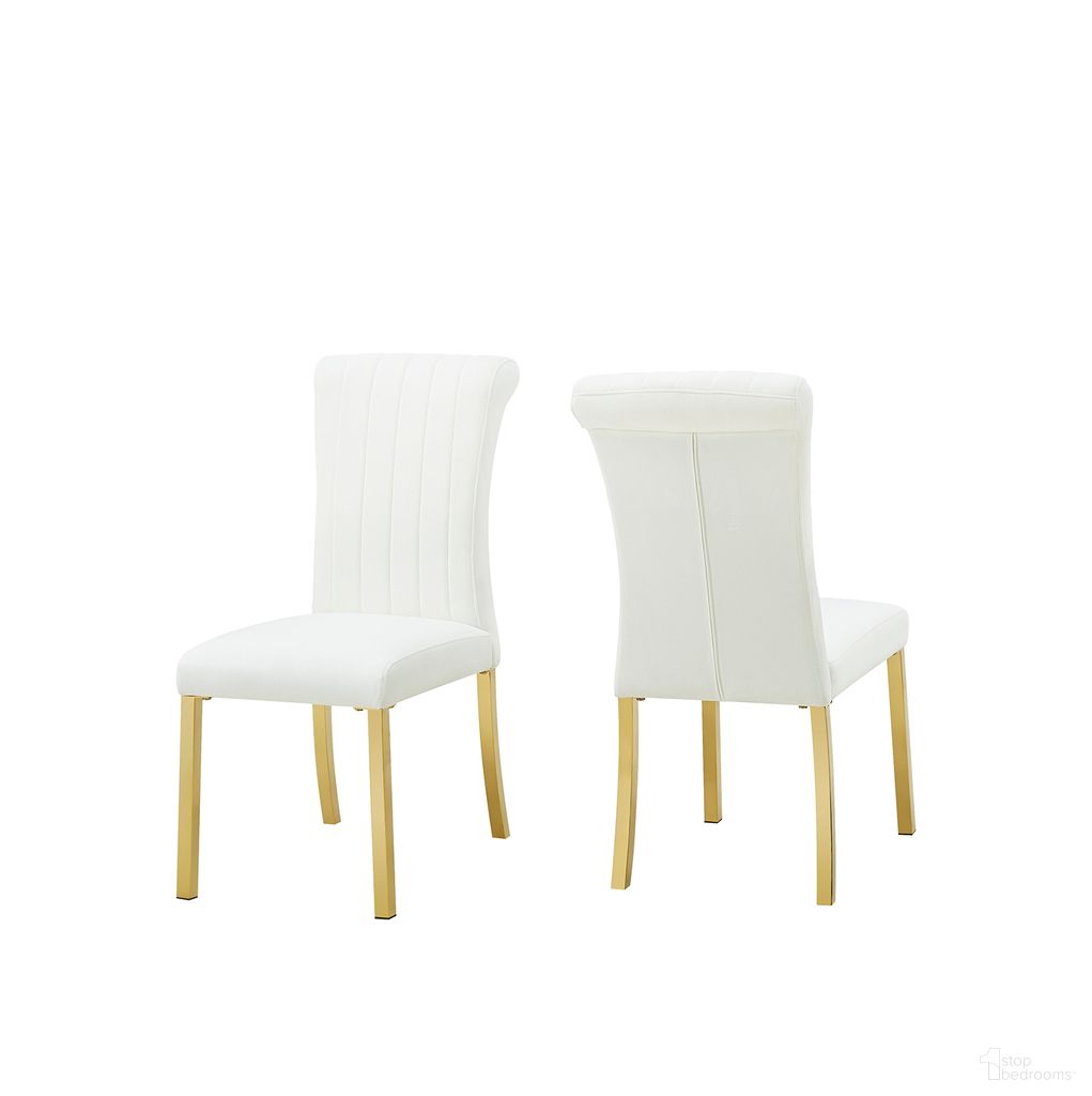 The appearance of Holstebro White Side Chair Set of 2 In Gold and White designed by Furniture of America in the modern / contemporary interior design. This gold/white piece of furniture  was selected by 1StopBedrooms from Holstebro Collection to add a touch of cosiness and style into your home. Sku: FM37007GW-SC-2PK. Material: Steel. Chair Type: Side Chair.