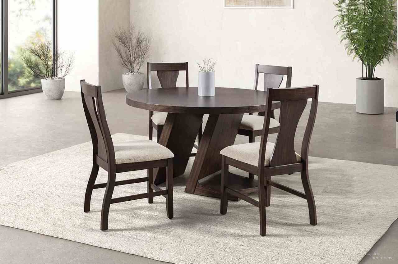 The appearance of Holsworthy Round Dining Table In Espresso designed by Furniture of America in the modern / contemporary interior design. This espresso piece of furniture  was selected by 1StopBedrooms from Holsworthy Collection to add a touch of cosiness and style into your home. Sku: FM3600ES-RT. Table Base Style: Pedestal. Table Top Shape: Round. Material: Fabric. Size: 54".