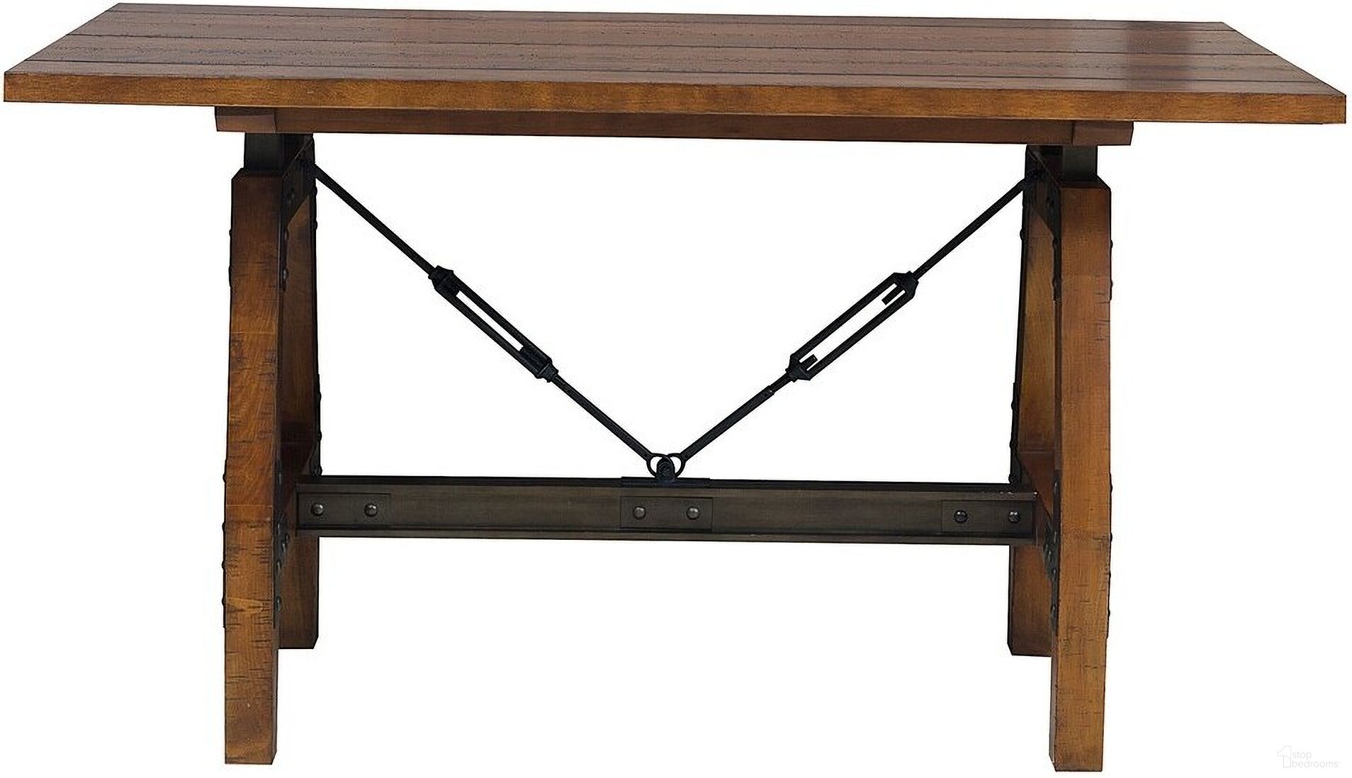 The appearance of Holverson Counter Height Table In Brown and Gray designed by Homelegance in the rustic / southwestern interior design. This brown and gray piece of furniture was selected by 1StopBedrooms from Holverson Collection to add a touch of cosiness and style into your home. Sku: 1715-36. Table Base Style: Trestle. Material: Wood. Table Top Shape: Rectangular. Size: 39" x 65".