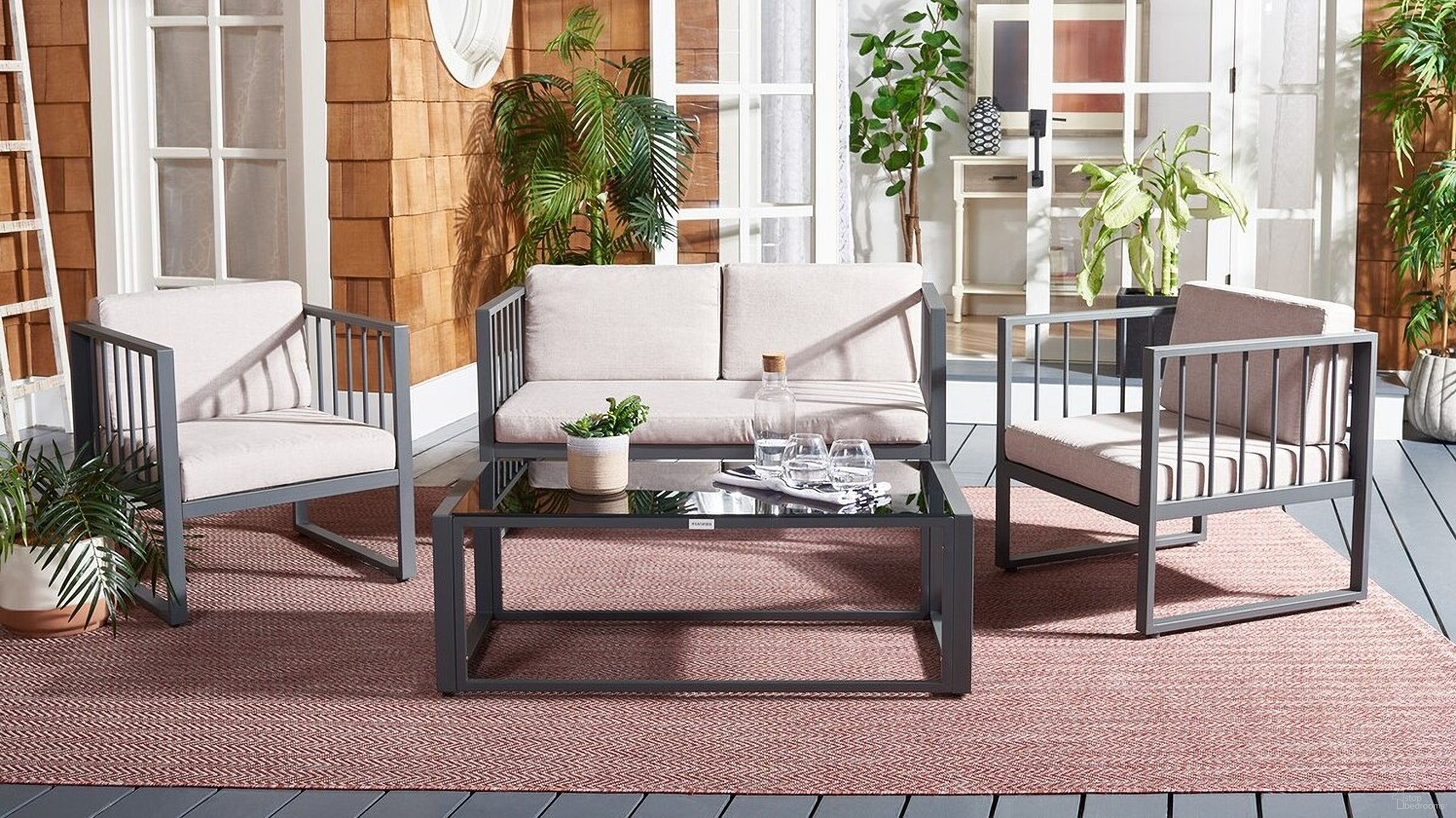The appearance of Holyoke 4 Piece Living Set In Grey designed by Safavieh in the modern / contemporary interior design. This grey piece of furniture was selected by 1StopBedrooms from Holyoke Collection to add a touch of cosiness and style into your home. Sku: PAT7726B. Material: Steel.