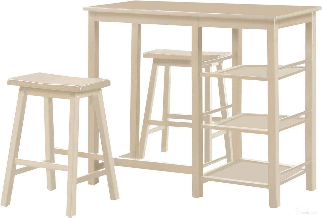 Homeroots 3 Piece Pack Buttermilk Rubber Wood Counter Height Set