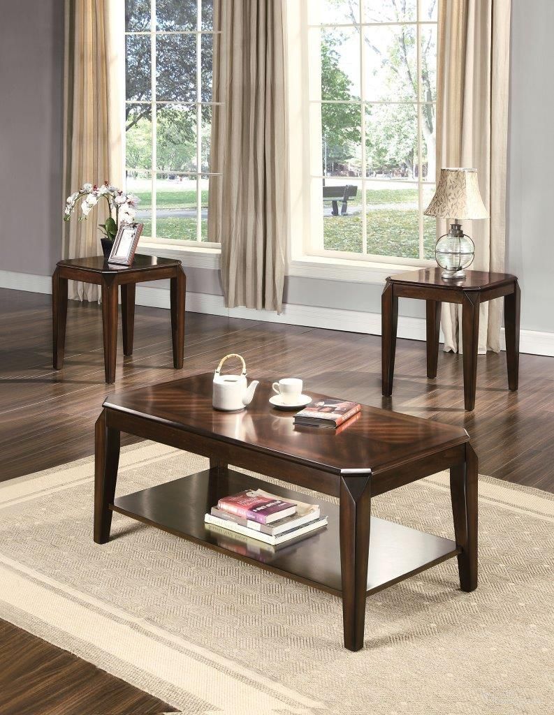 Homeroots 3Pc Walnut Poplar Wood Pack Coffee And End Table Set 286039