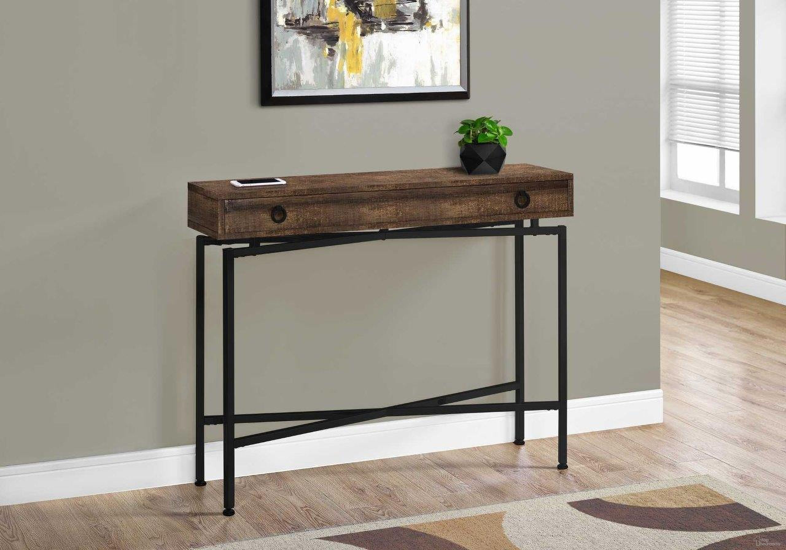 The appearance of Homeroots Accent Table With Black Legs designed by Homeroots in the modern / contemporary interior design. This black and brown piece of furniture  was selected by 1StopBedrooms from  to add a touch of cosiness and style into your home. Sku: 333209. Material: Metal.