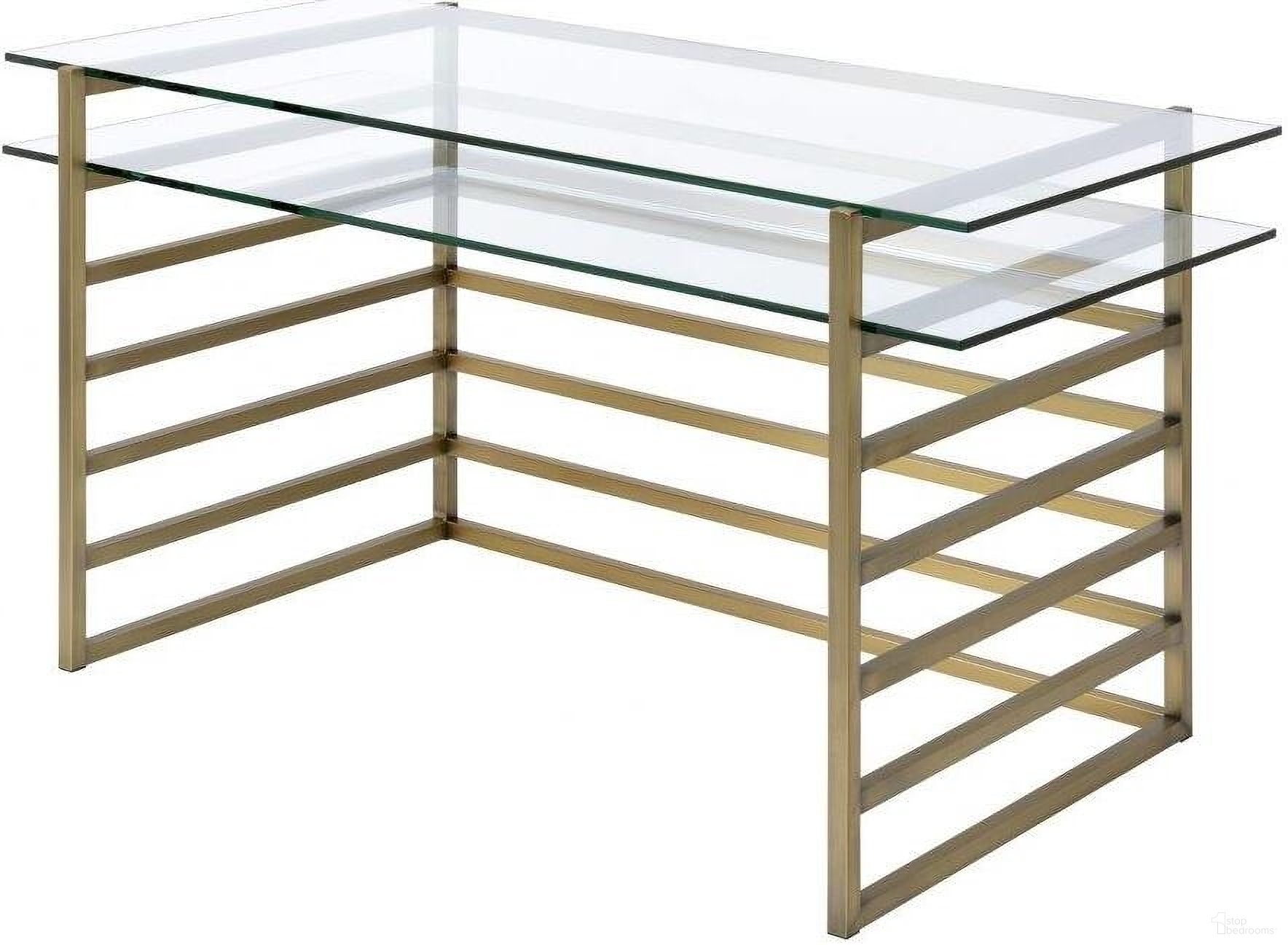 The appearance of Homeroots Antique Gold Clear Glass Metal Desk designed by Homeroots in the modern / contemporary interior design. This antique gold piece of furniture was selected by 1StopBedrooms from to add a touch of cosiness and style into your home. Sku: 347509. Material: Metal.
