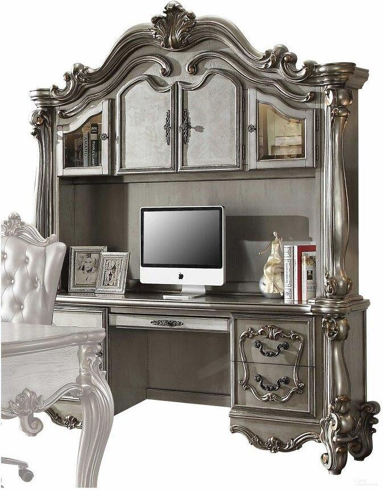 The appearance of Homeroots Antique Platinum Wood Poly Resin Glass Computer Desk And Hutch designed by Homeroots in the traditional interior design. This antique platinum piece of furniture was selected by 1StopBedrooms from to add a touch of cosiness and style into your home. Sku: 348665. Material: Wood.