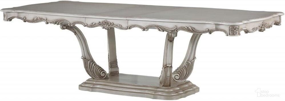 The appearance of Homeroots Antique White Wood Dining Table With Pedestal designed by Homeroots in the traditional interior design. This antique white piece of furniture  was selected by 1StopBedrooms from  to add a touch of cosiness and style into your home. Sku: 347329. Table Base Style: Pedestal. Material: Wood. Table Top Shape: Rectangular. Size: 102" x 44".