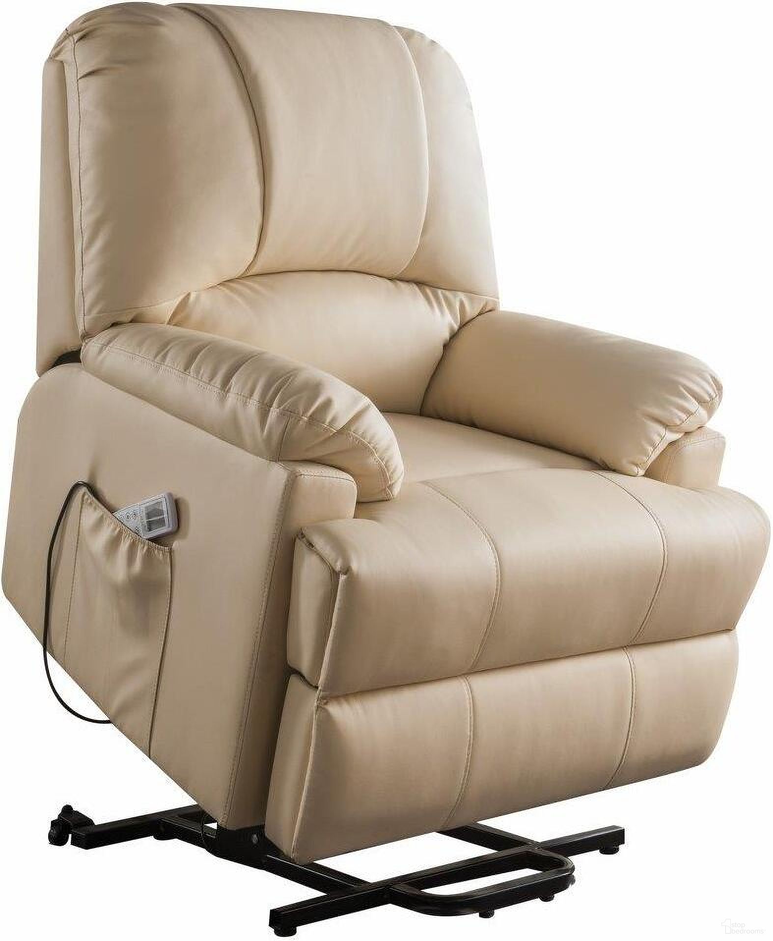 The appearance of Homeroots Beige Leatherette Power Lift Massage Recliner designed by Homeroots in the modern / contemporary interior design. This beige leather piece of furniture was selected by 1StopBedrooms from to add a touch of cosiness and style into your home. Sku: 318866. Material: Faux Leather.