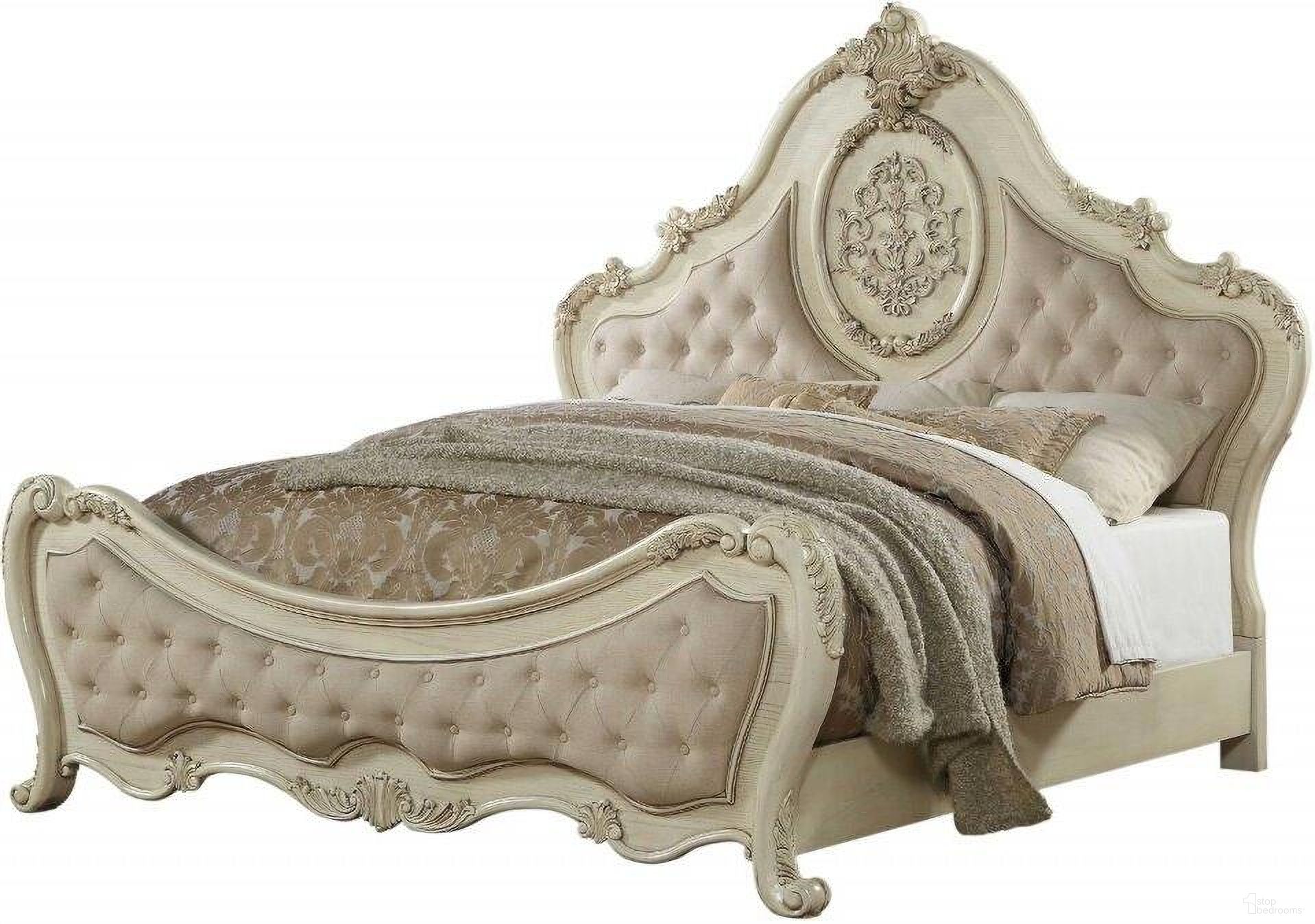 The appearance of Homeroots Beige Linen Antique White Wood Upholstery California King Bed designed by Homeroots in the traditional interior design. This beige linen piece of furniture was selected by 1StopBedrooms from to add a touch of cosiness and style into your home. Sku: 348209. Bed Type: Panel Bed. Bed Size: California King. Material: Wood Veneer.