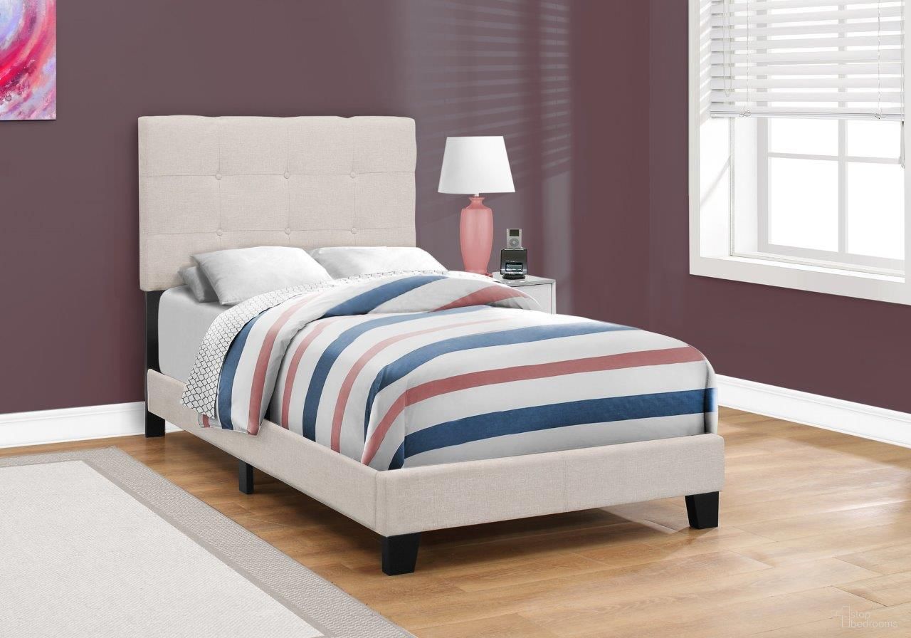 The appearance of Homeroots Beige Solid Wood Mdf Foam And Linen Twin Size Bed designed by Homeroots in the modern / contemporary interior design. This beige piece of furniture was selected by 1StopBedrooms from to add a touch of cosiness and style into your home. Sku: 333289. Bed Type: Panel Bed. Bed Size: Twin. Material: MDF.
