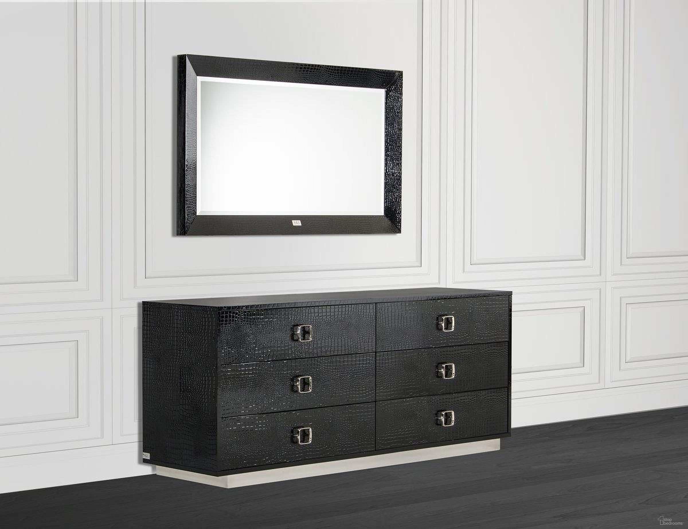 The appearance of Homeroots Black Crocodile Mdf Dresser designed by Homeroots in the modern / contemporary interior design. This black piece of furniture  was selected by 1StopBedrooms from Crocodile Collection to add a touch of cosiness and style into your home. Sku: 284153. Material: MDF.