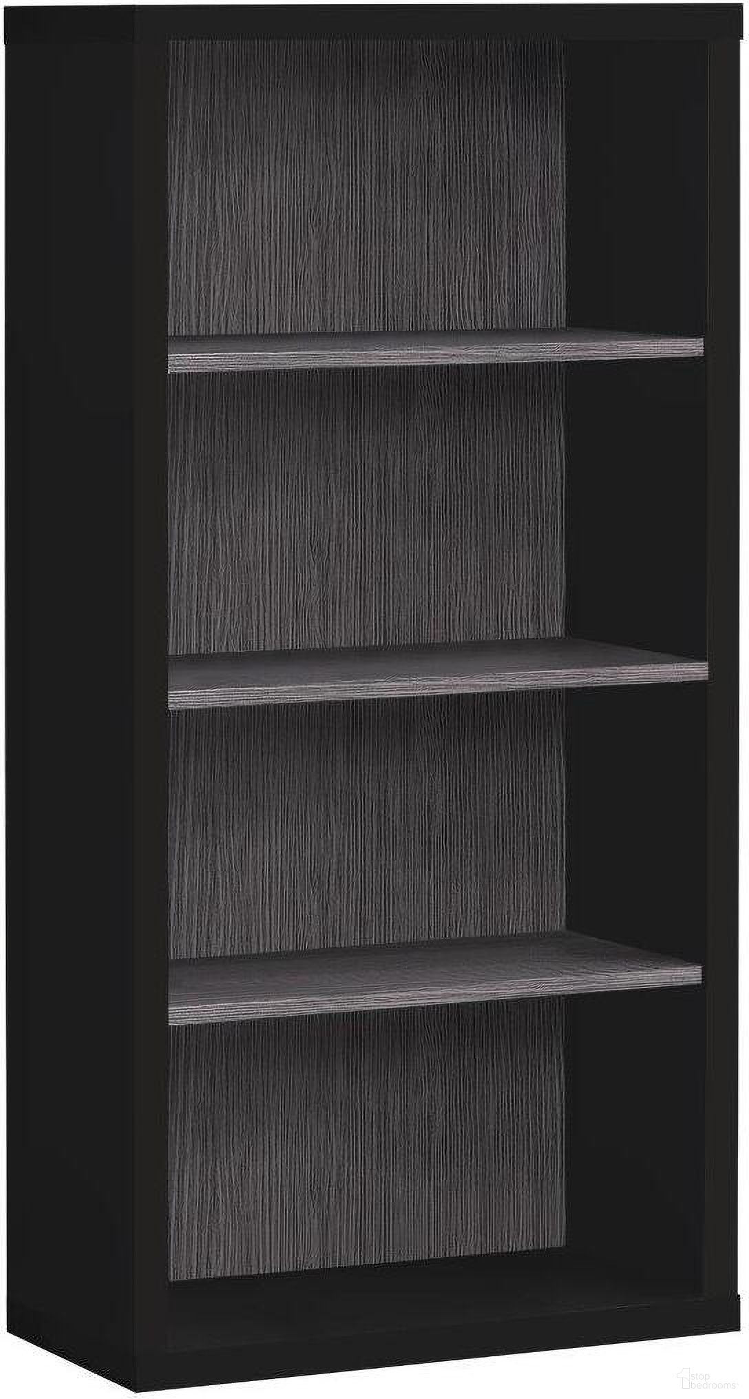 The appearance of Homeroots Black Grey Particle Board Adjustable Shelves Bookshelf designed by Homeroots in the modern / contemporary interior design. This black and grey piece of furniture  was selected by 1StopBedrooms from  to add a touch of cosiness and style into your home. Sku: 333508. Material: MDF.