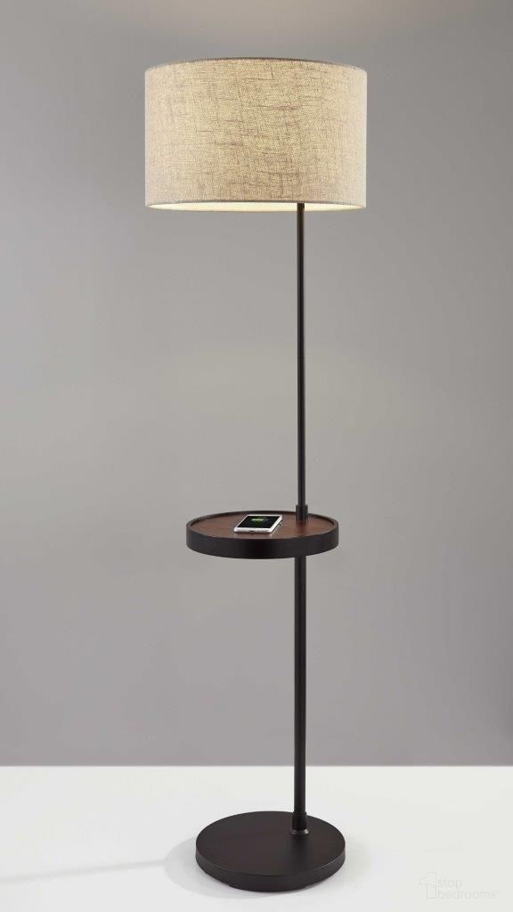 Homeroots Black Metal And Wood Wireless Charging Shelf Floor Lamp 372633