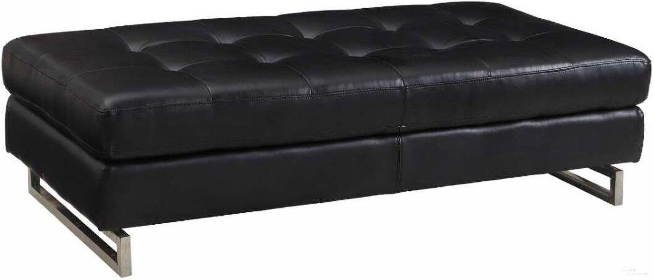The appearance of Homeroots Black Ottoman designed by Homeroots in the modern / contemporary interior design. This black piece of furniture  was selected by 1StopBedrooms from  to add a touch of cosiness and style into your home. Sku: 366199. Material: Leather.