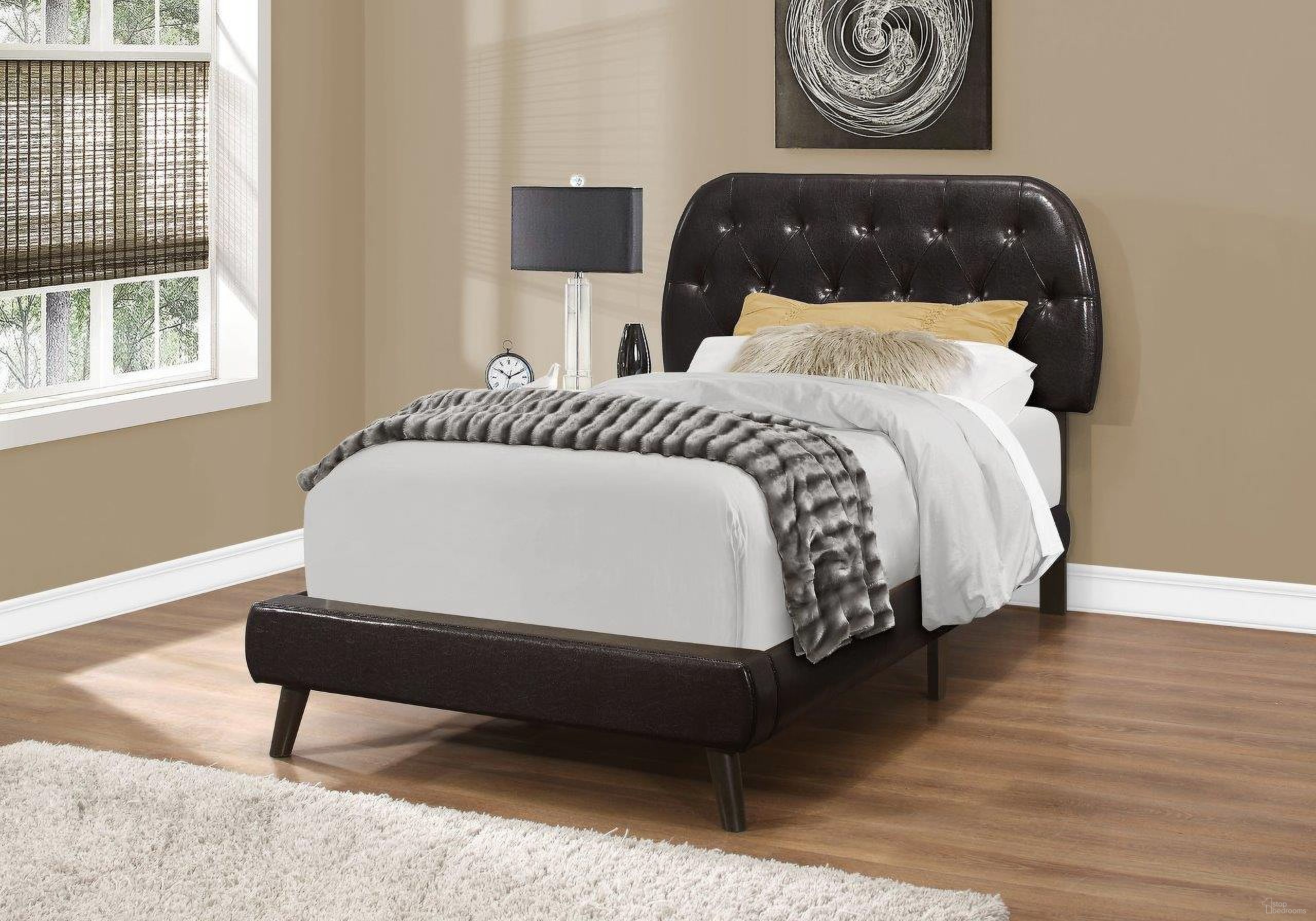 The appearance of Homeroots Brown Solid Wood Mdf Foam And Linen Twin Sized Bed With Wood Legs designed by Homeroots in the modern / contemporary interior design. This brown piece of furniture was selected by 1StopBedrooms from to add a touch of cosiness and style into your home. Sku: 333328. Bed Type: Panel Bed. Bed Size: Twin. Material: MDF.