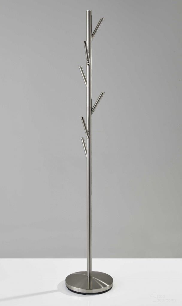 The appearance of Brushed Steel Coat Rack 372943 designed by Homeroots in the modern / contemporary interior design. This brushed steel piece of furniture  was selected by 1StopBedrooms from  to add a touch of cosiness and style into your home. Sku: 372943. Material: Steel.
